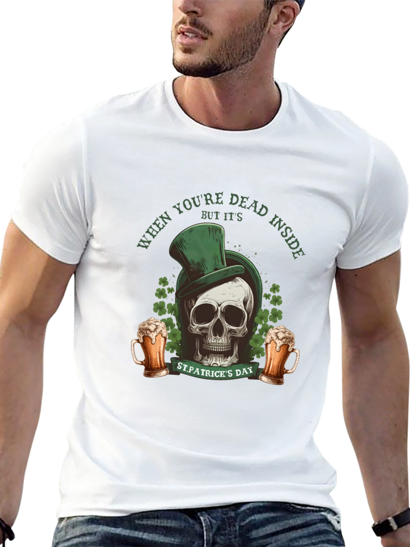 Black St. Patrick's Day Skull T-Shirt - Dead Inside view 13