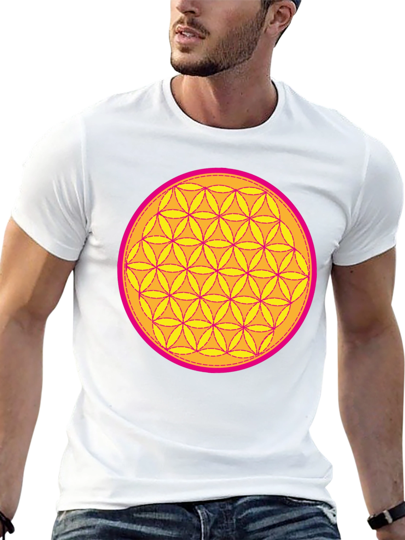 Black Sacred Geometry Flower of Life T-Shirt view 13