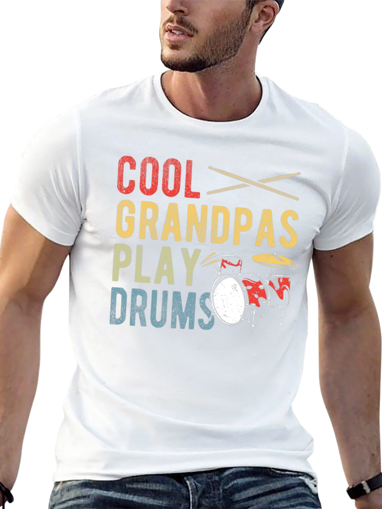 Black Cool Grandpas Play Drums T-Shirt view 13