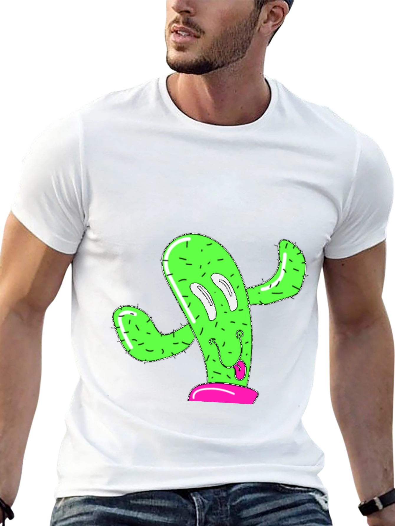Black Funny Cactus Graphic Tee - Black Cotton T-Shirt view 13