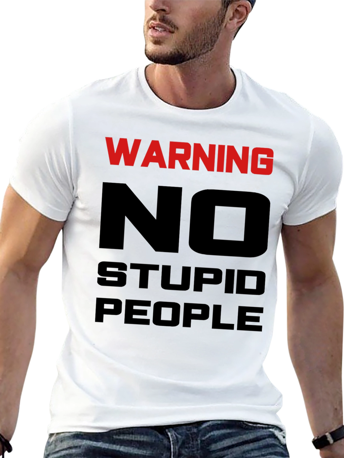Black Warning No Stupid People Graphic Tee view 13