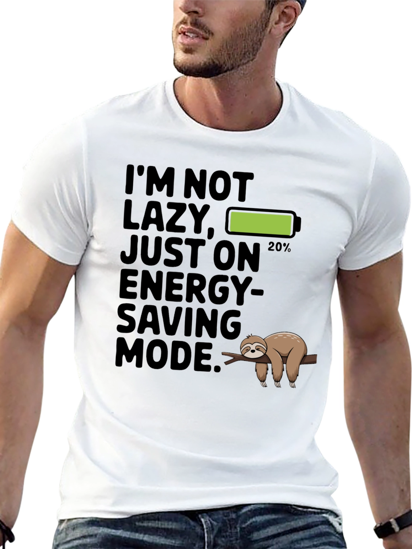 Black Funny Sloth Energy Saving Mode Graphic T-Shirt view 13