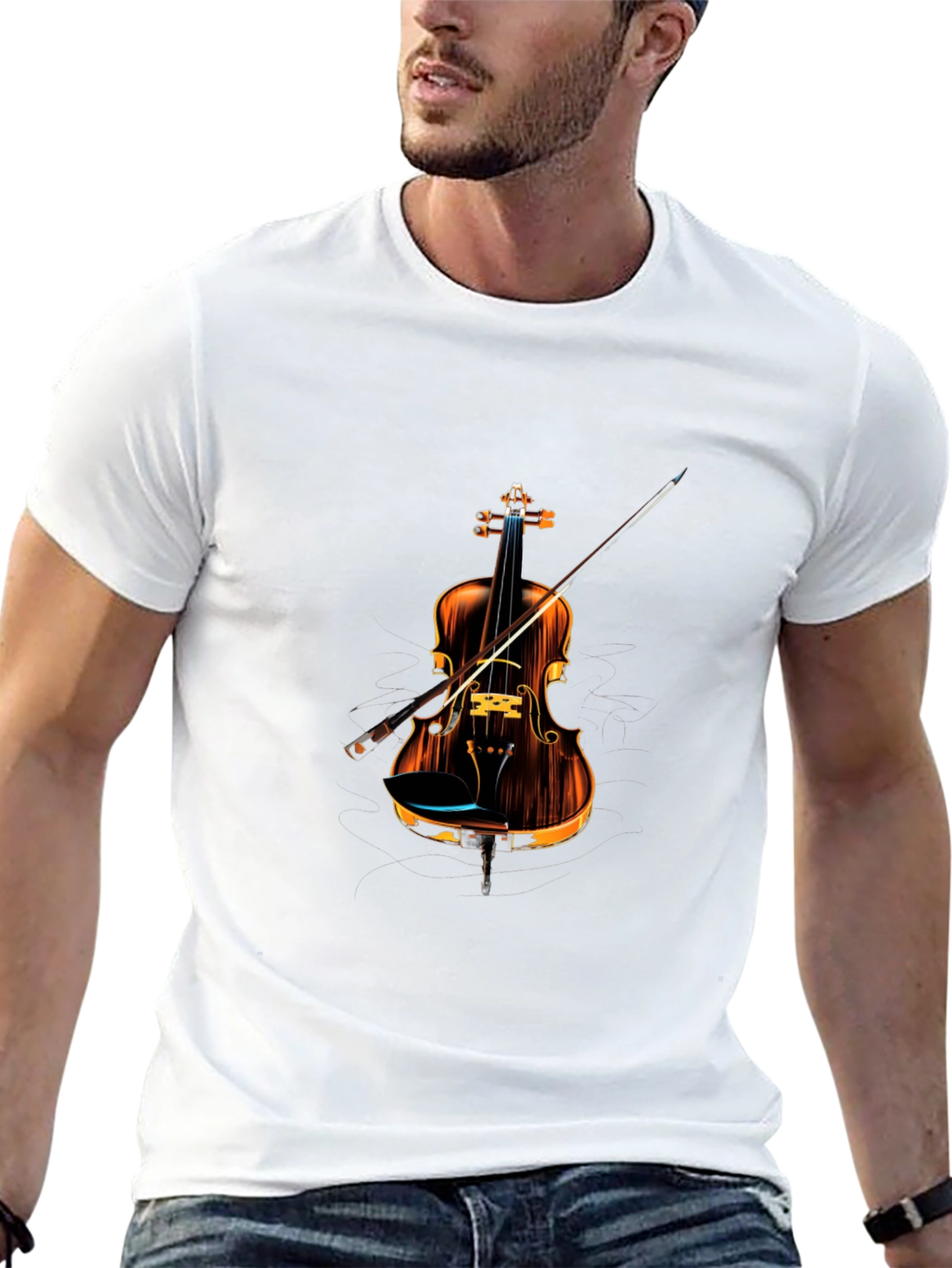 Black Stylish Violin Graphic Tee - Music Lover's T-Shirt view 13