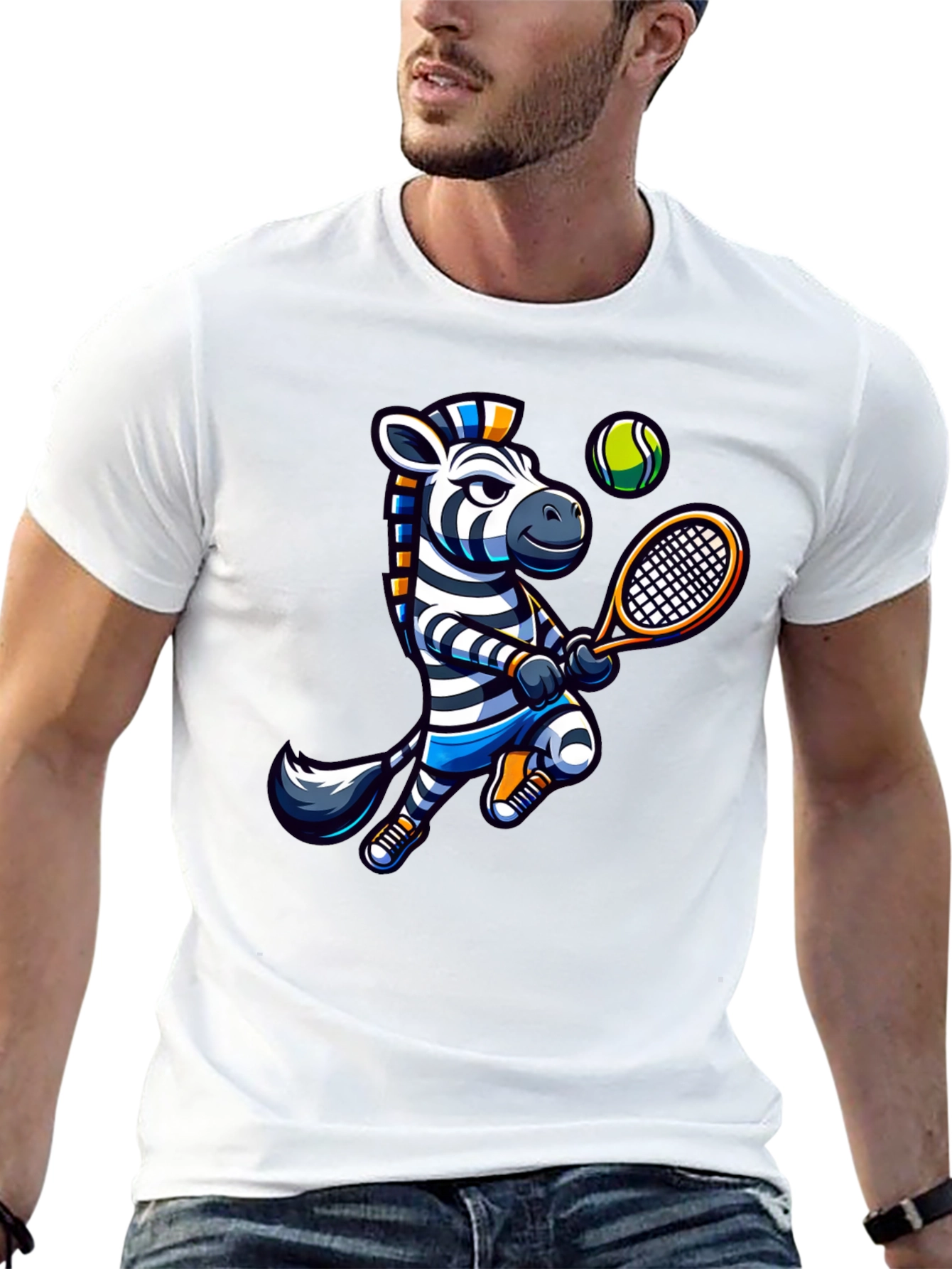 Black Zebra Tennis Graphic T-Shirt - Fun Animal Design view 13