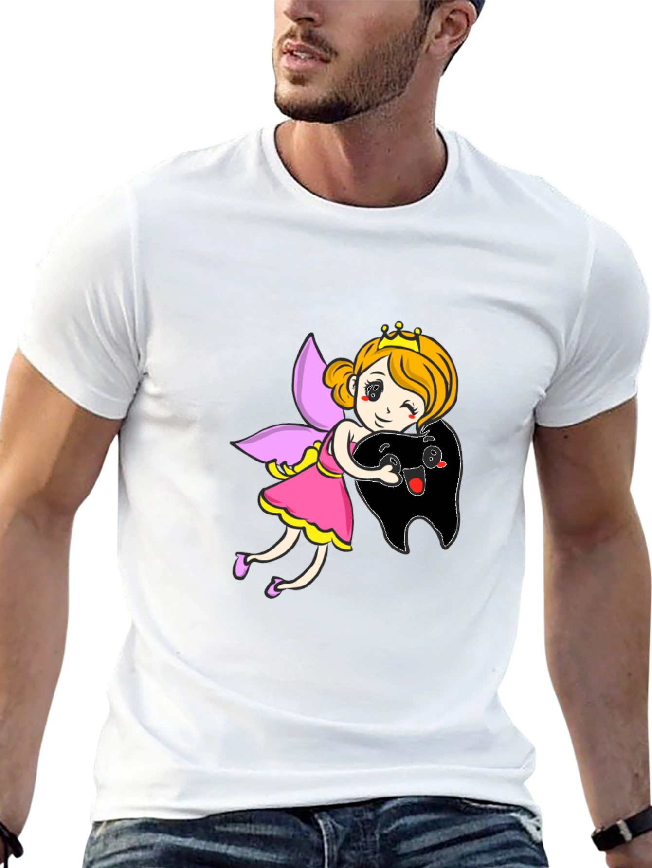Black Tooth Fairy Hugging Tooth Graphic T-Shirt view 13