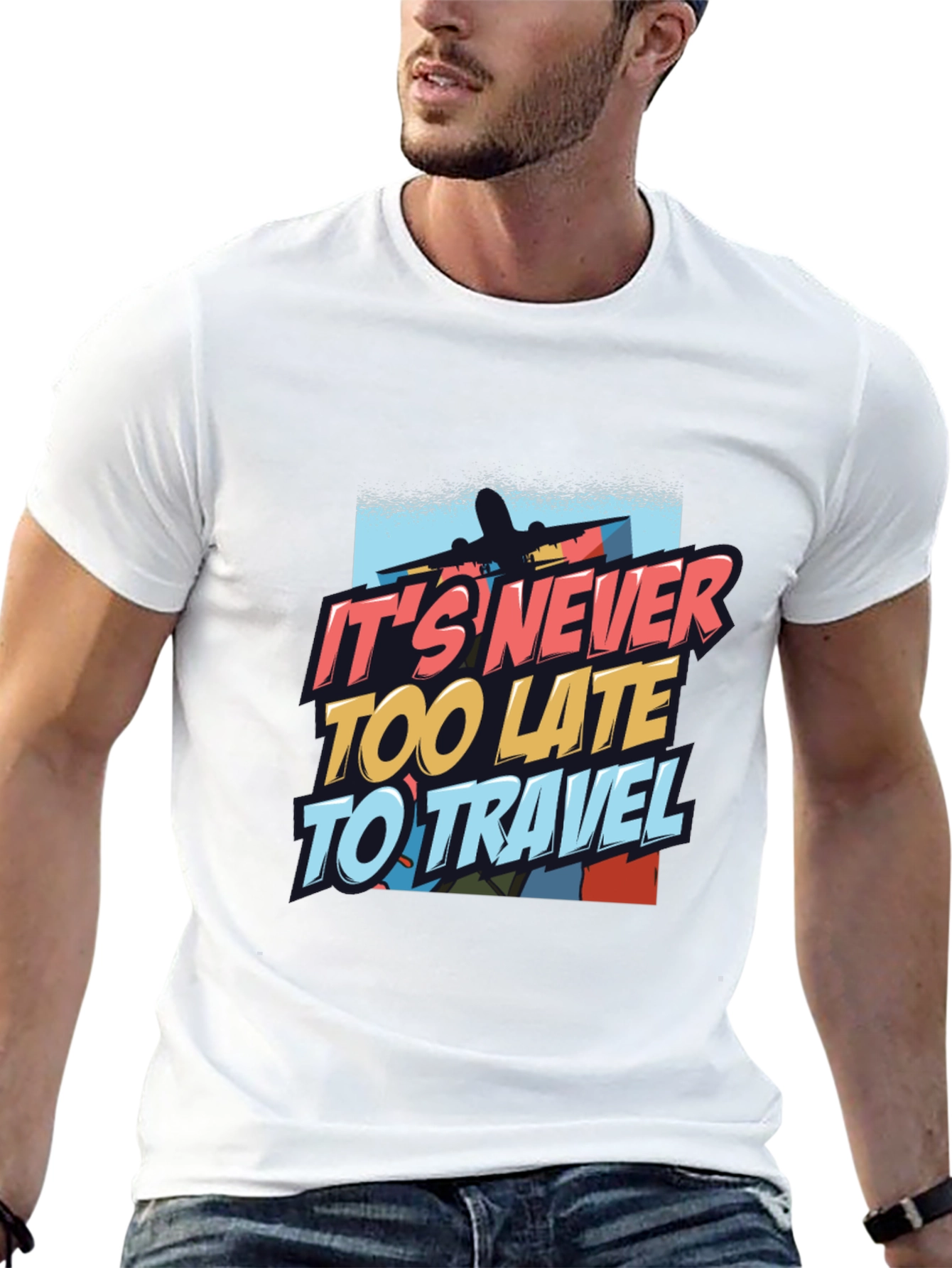 Black It's Never Too Late to Travel T-Shirt view 13