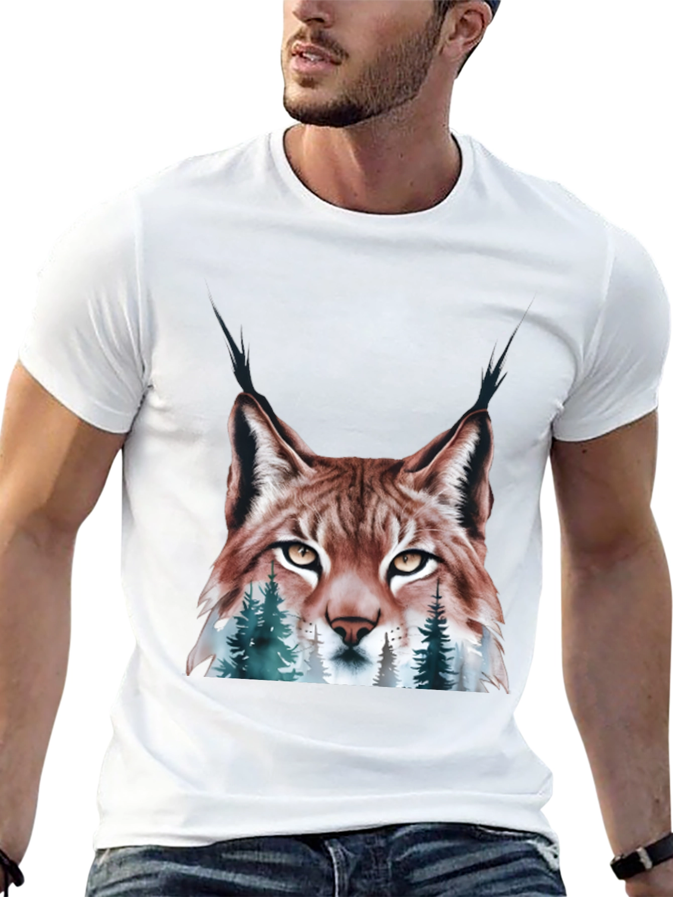 Black Lynx & Forest Graphic Print T-Shirt - Nature Inspired Tee view 13