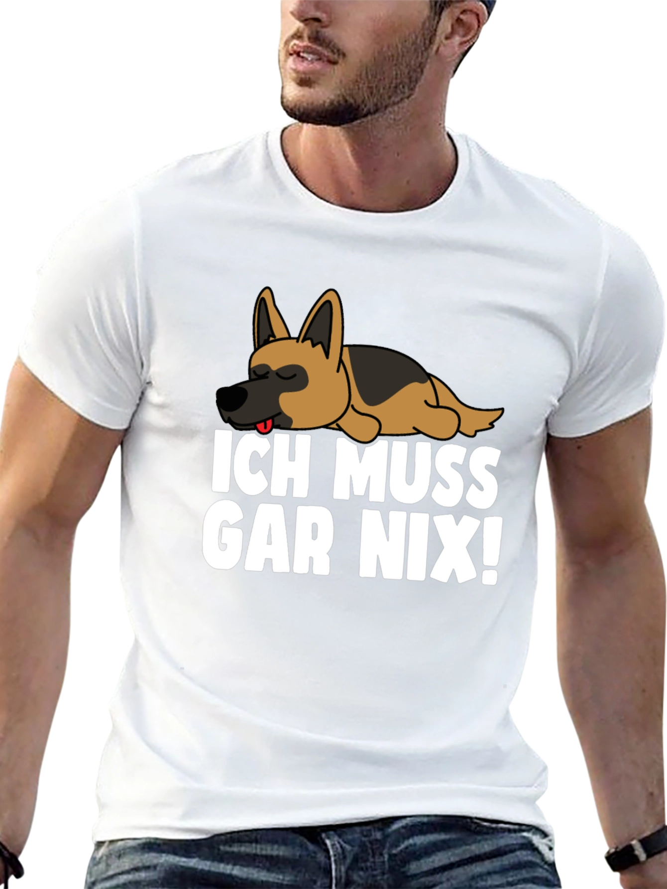 Black Ich Muss Gar Nix! T-Shirt with Sleeping German Shepherd view 13