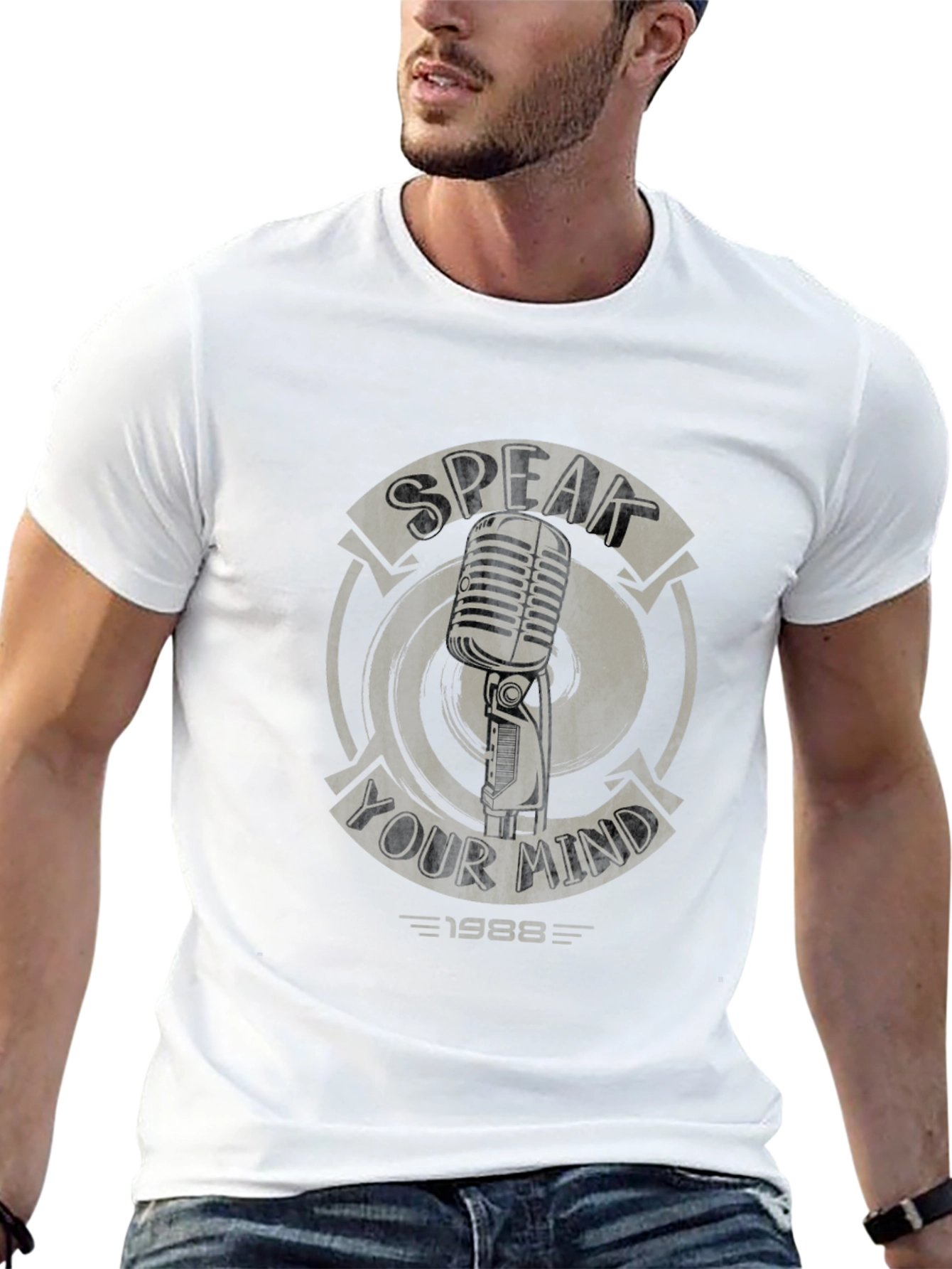 Black Speak Your Mind Graphic Tee - Retro Microphone Design view 13