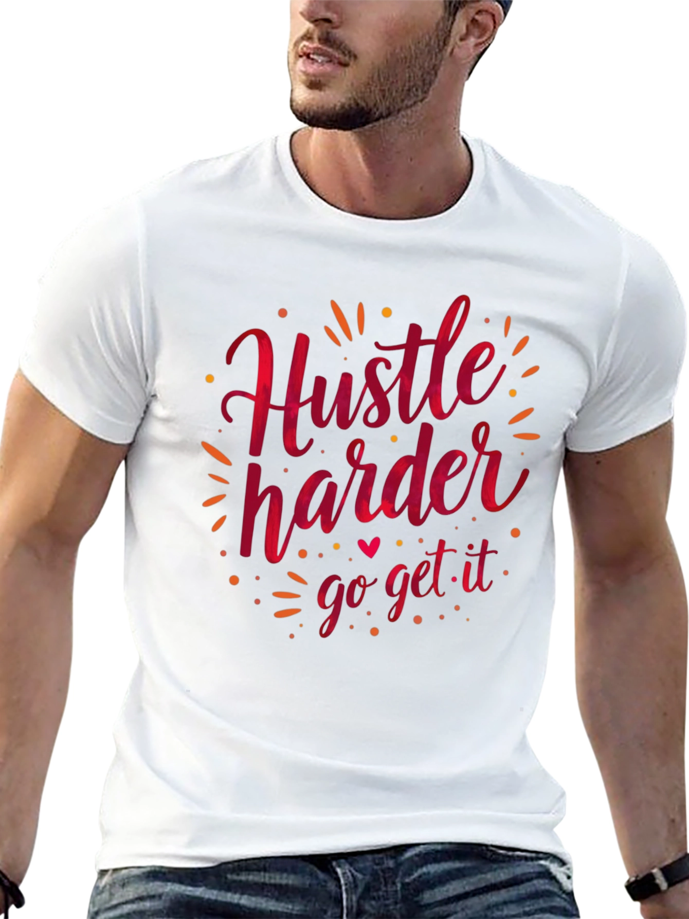 Black Hustle Harder Graphic Tee - Black Casual T-Shirt view 13