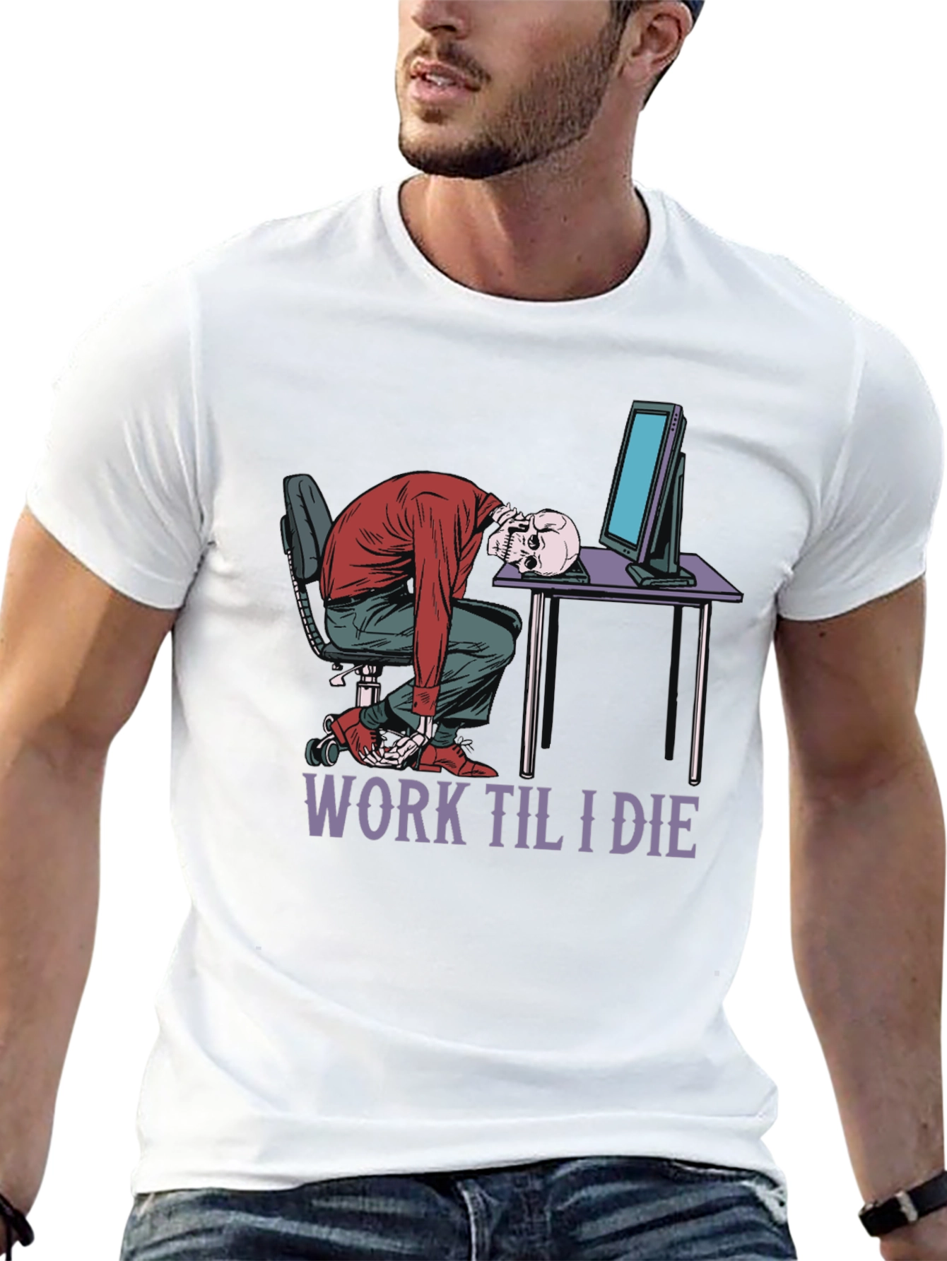 Work Til I Die Skeleton Graphic T-Shirt - 13