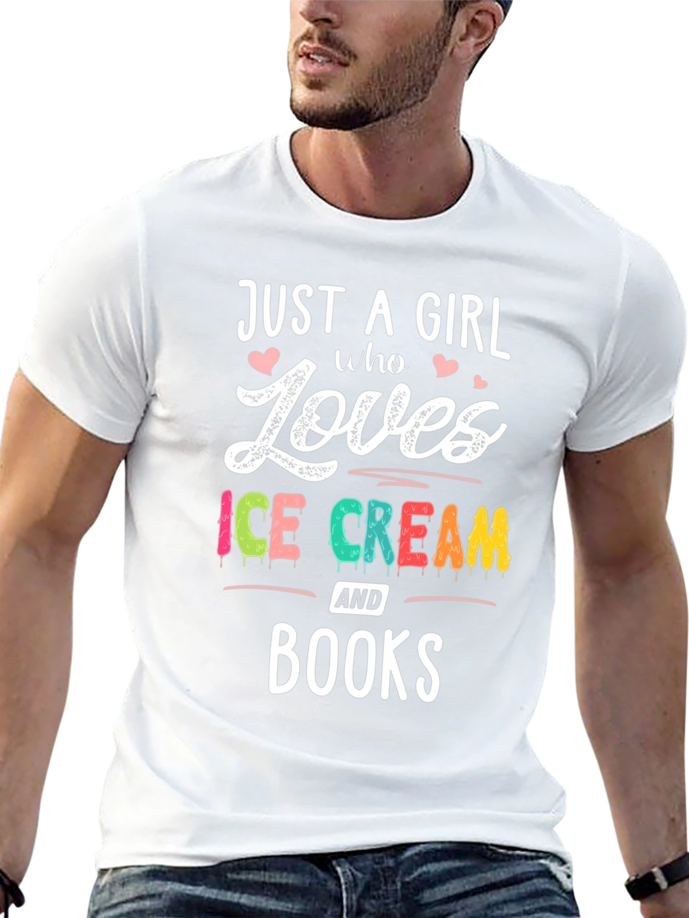 Black Just A Girl Who Loves Ice Cream & Books T-Shirt view 13