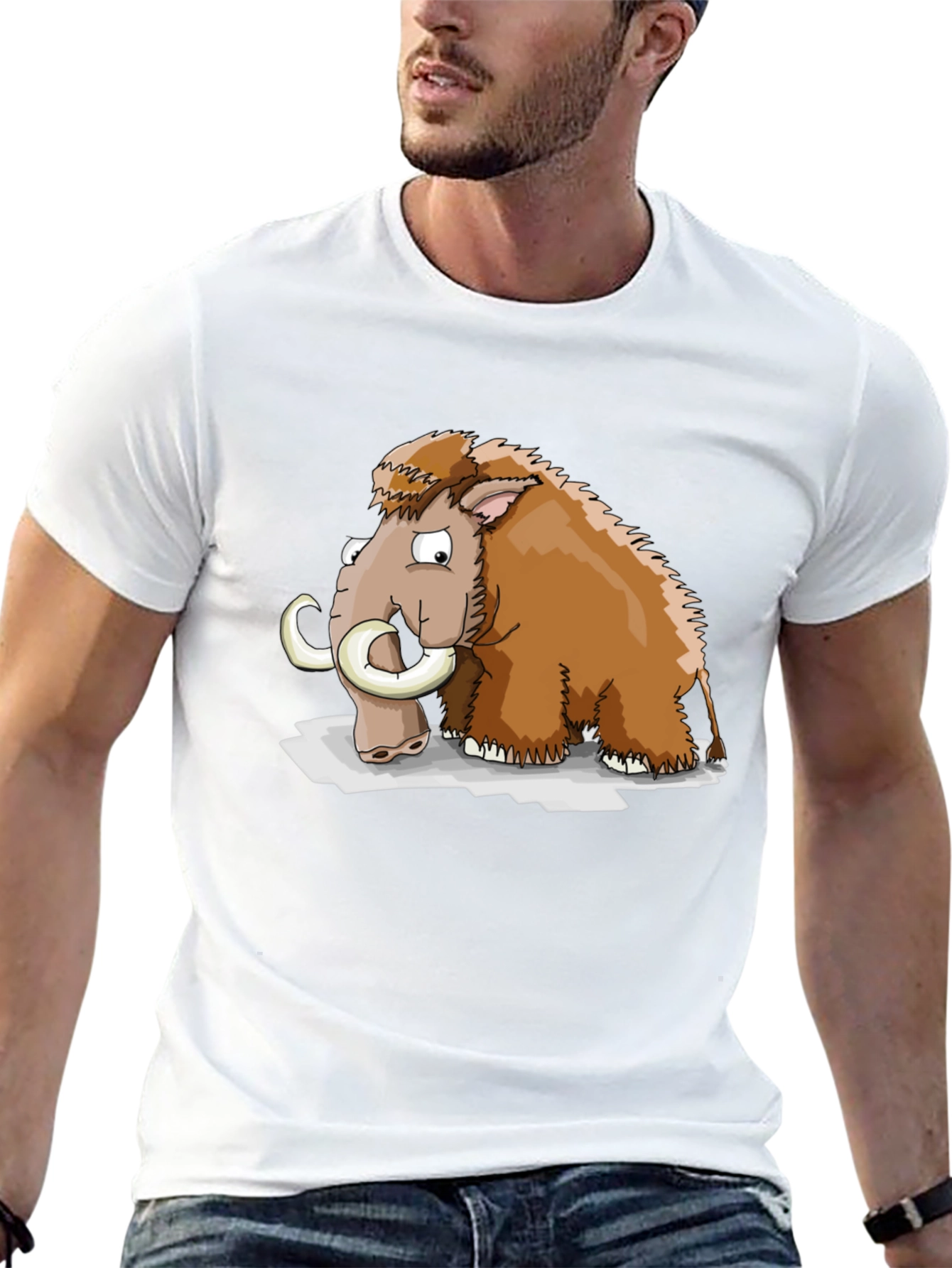 Cartoon Mammoth Graphic T-Shirt - Black - 13