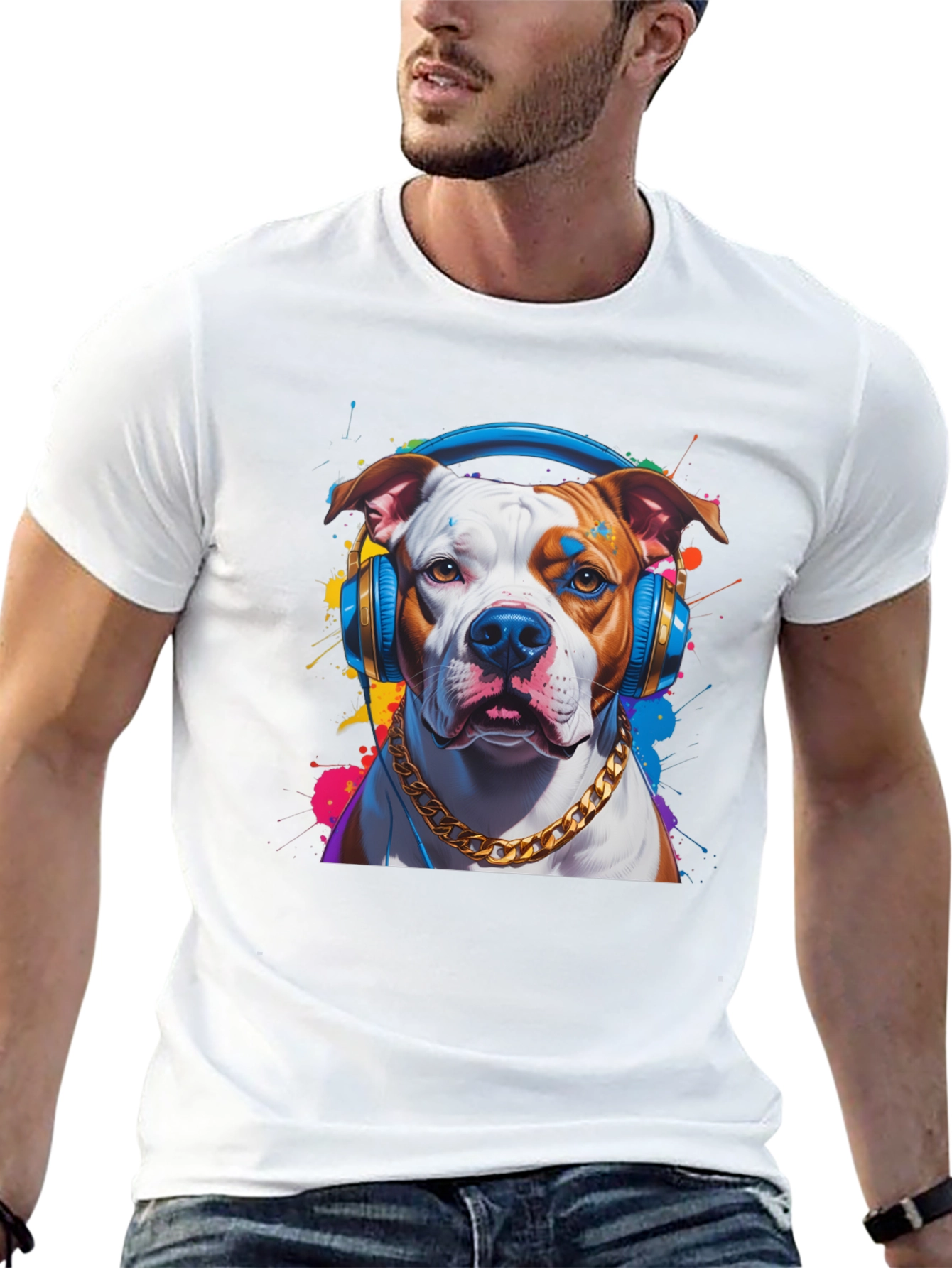 Black Dog with Headphones Graphic T-Shirt view 13