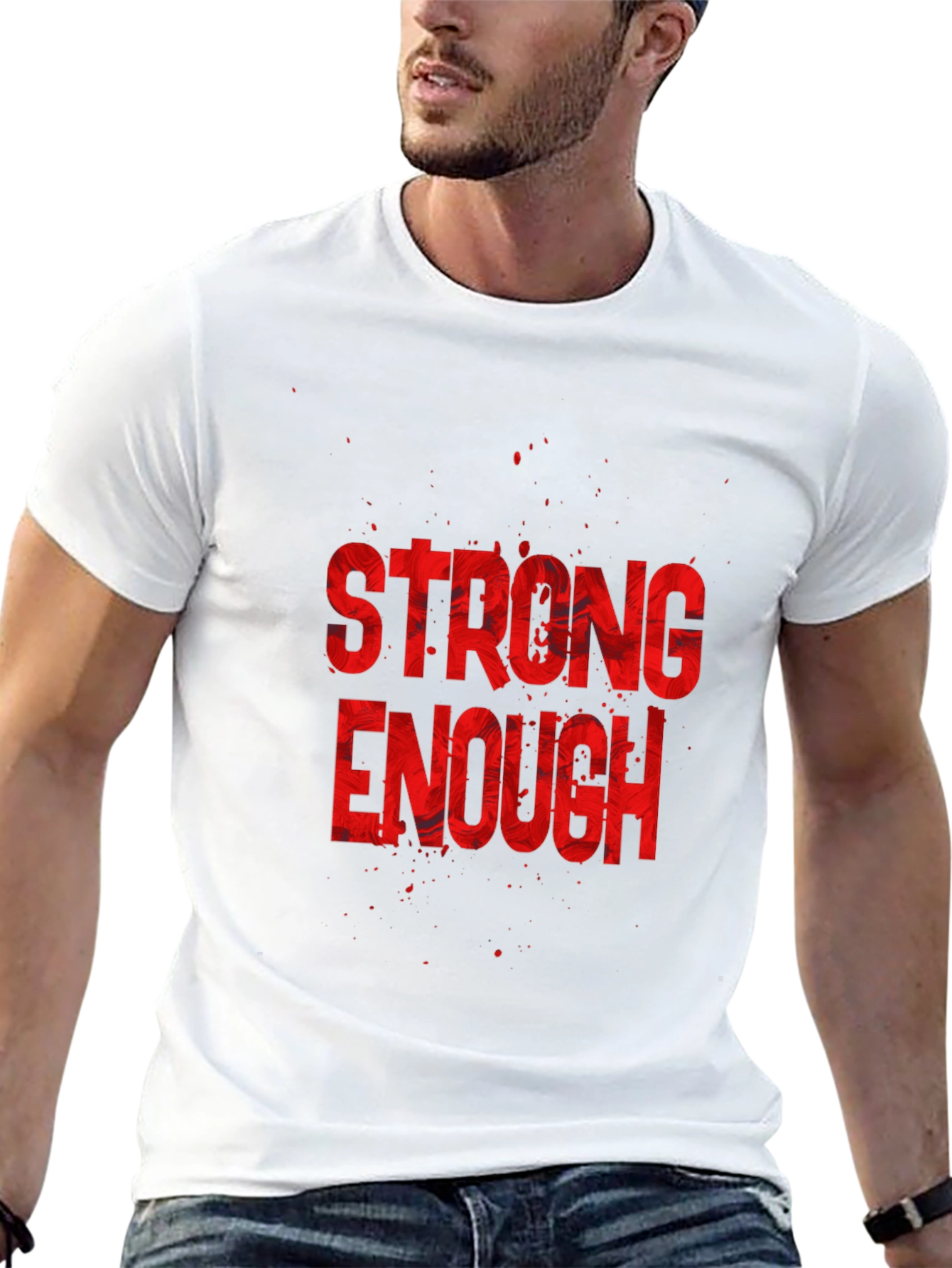 Black Strong Enough Graphic Tee - Black Cotton T-Shirt view 13