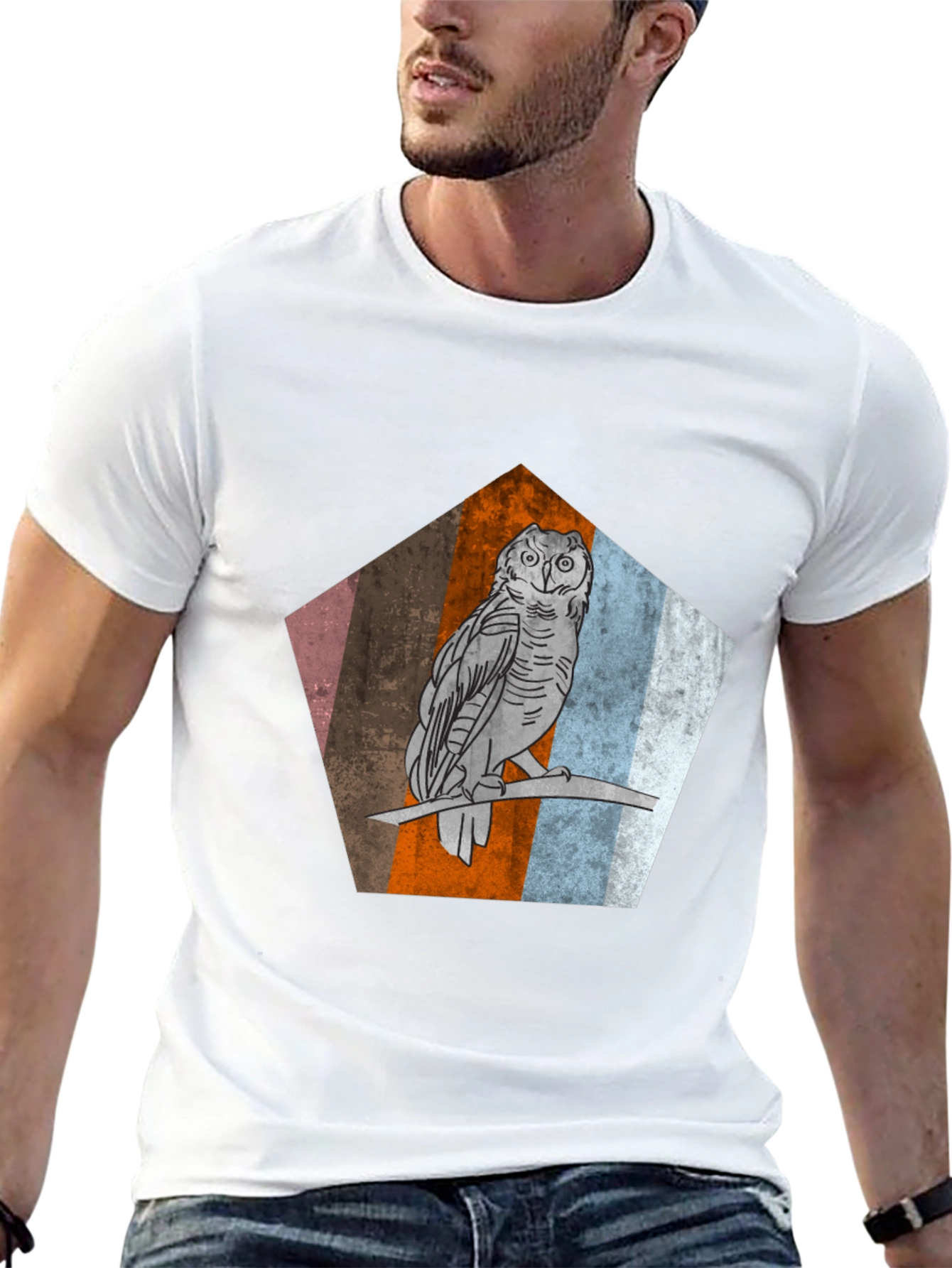 Black Owl Graphic Print Men's Black T-Shirt view 13