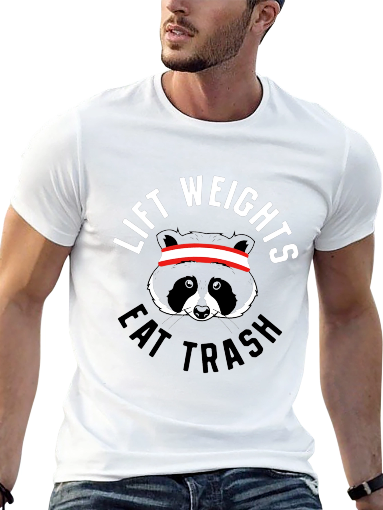 Black Lift Weights Eat Trash Raccoon Graphic Tee view 13