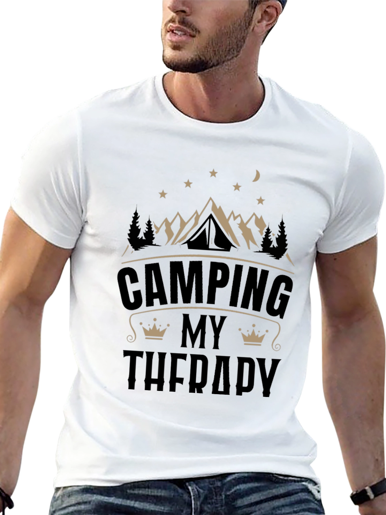 Black Camping My Therapy T-Shirt Black Cotton Crew Neck view 13
