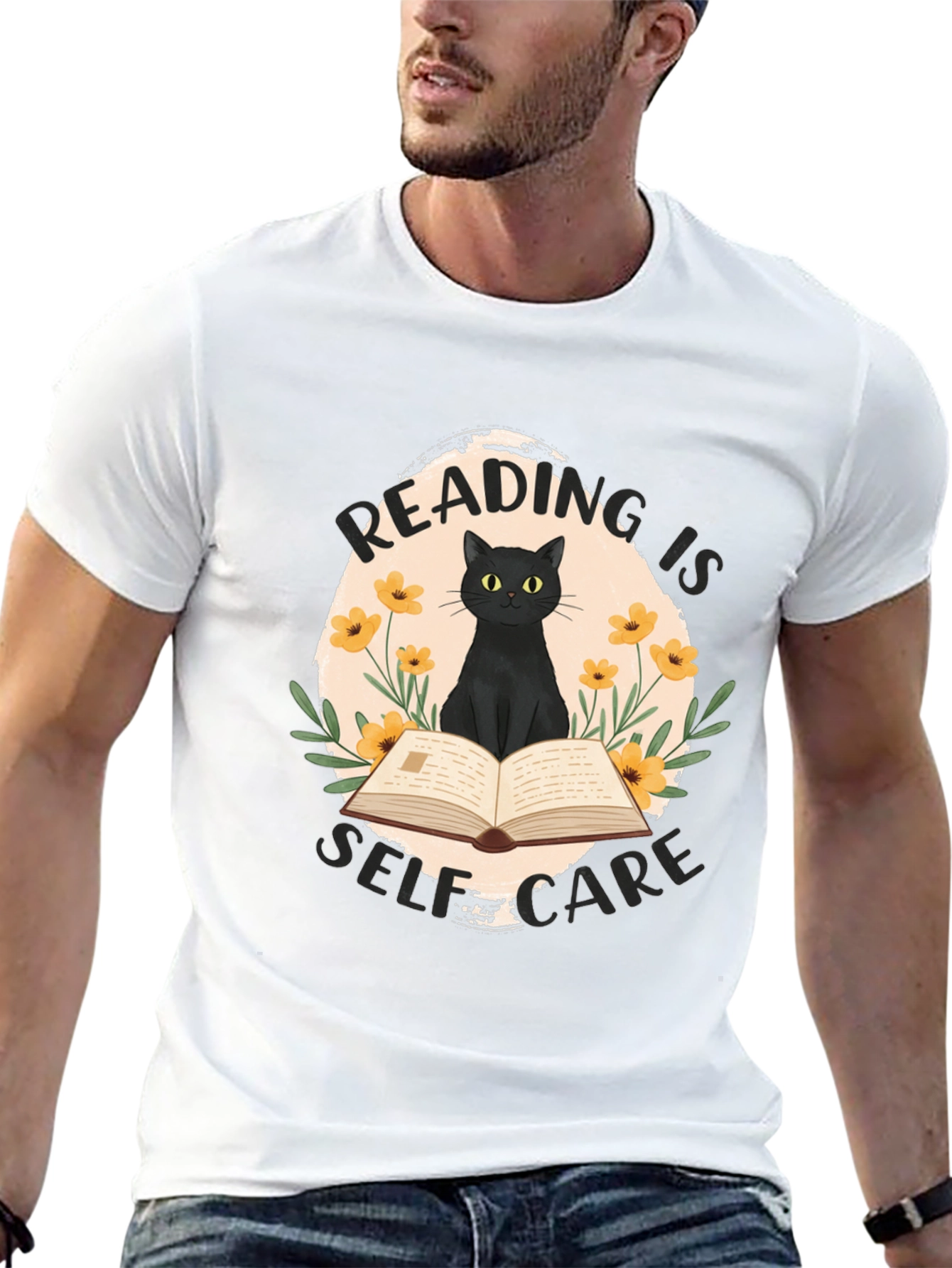 Black Reading is Self-Care Cat Graphic T-Shirt view 13
