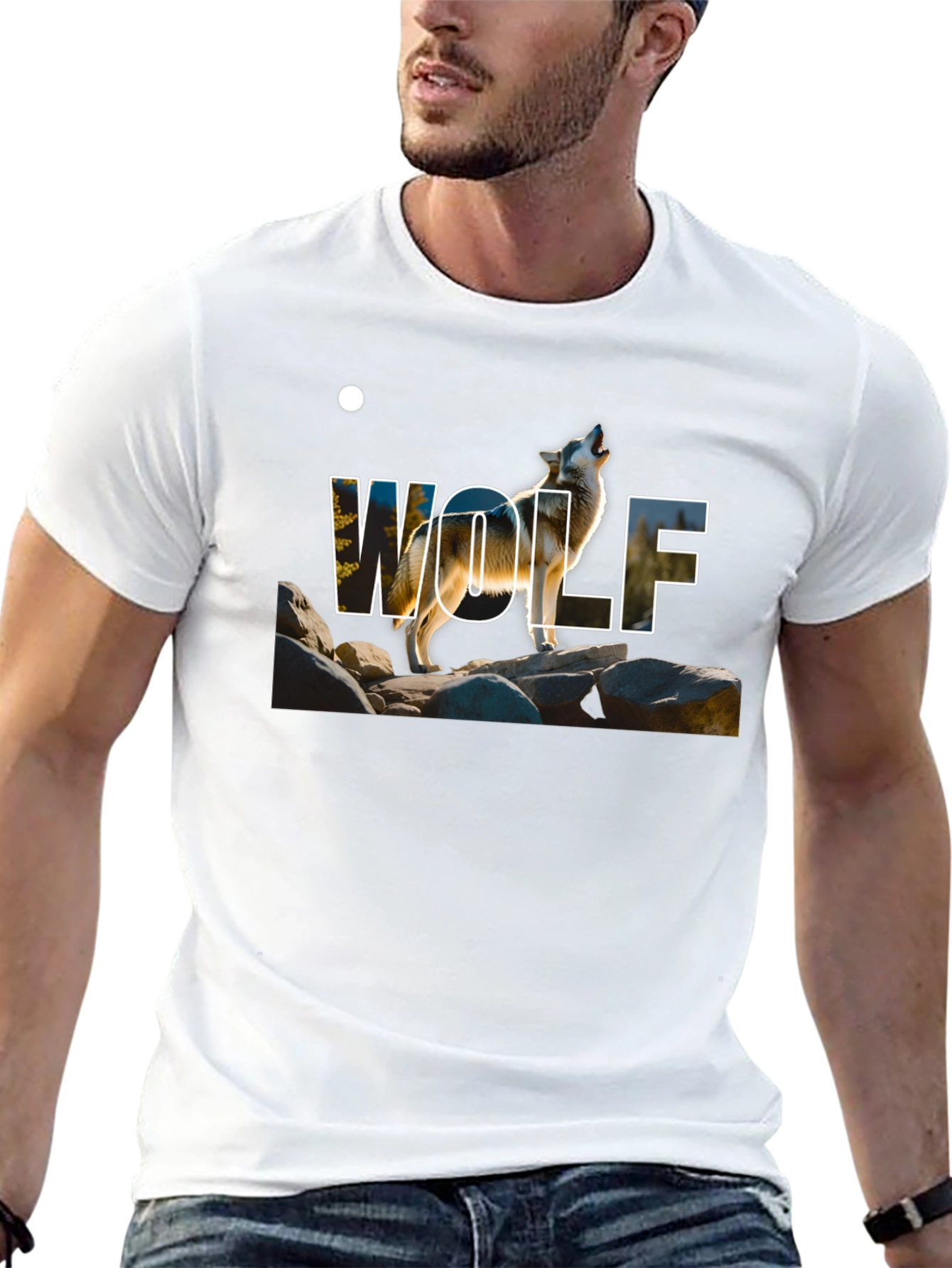 Black Wolf Graphic Print Black T-Shirt view 13