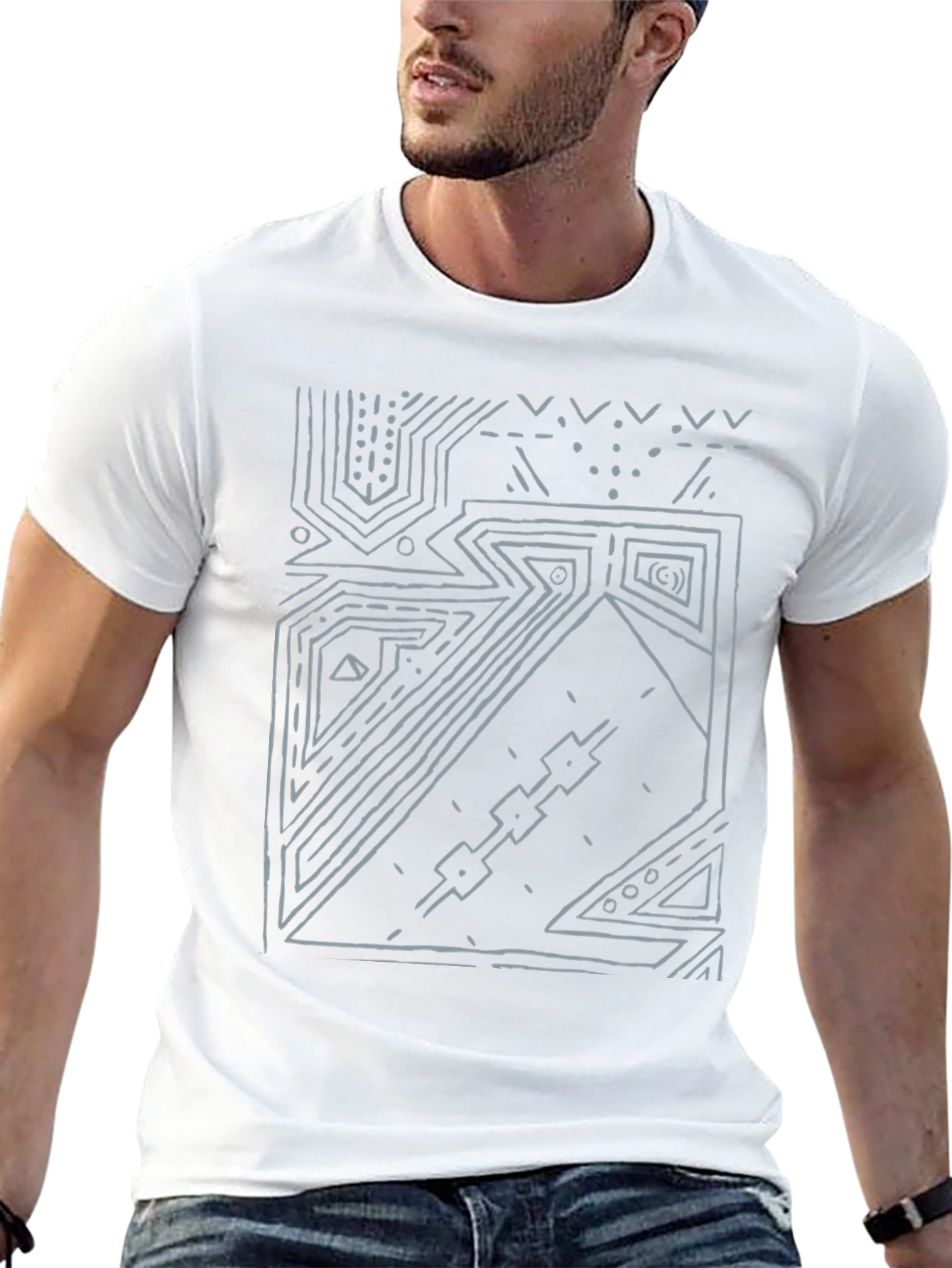 Black Abstract Geometric Black T-Shirt view 13