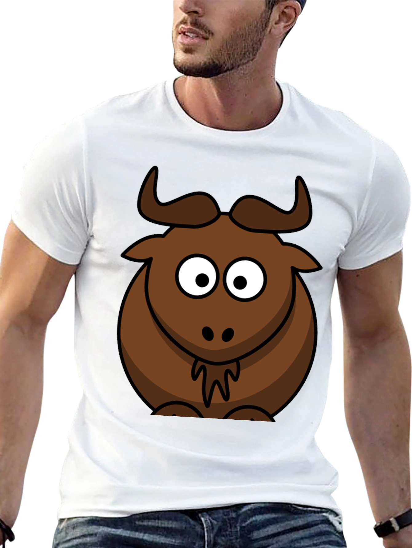 Black Cartoon Bull Graphic Tee - Black Cotton T-Shirt view 13