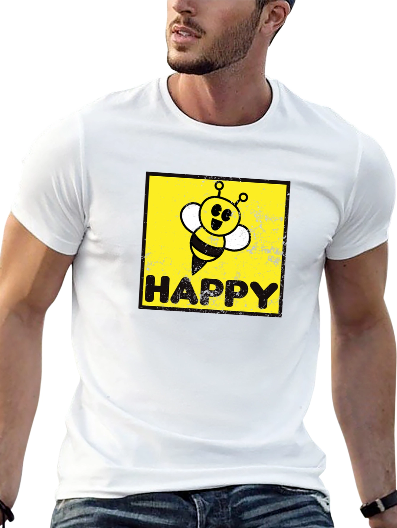 Black Happy Bee Graphic Tee - Black Cotton Blend view 13