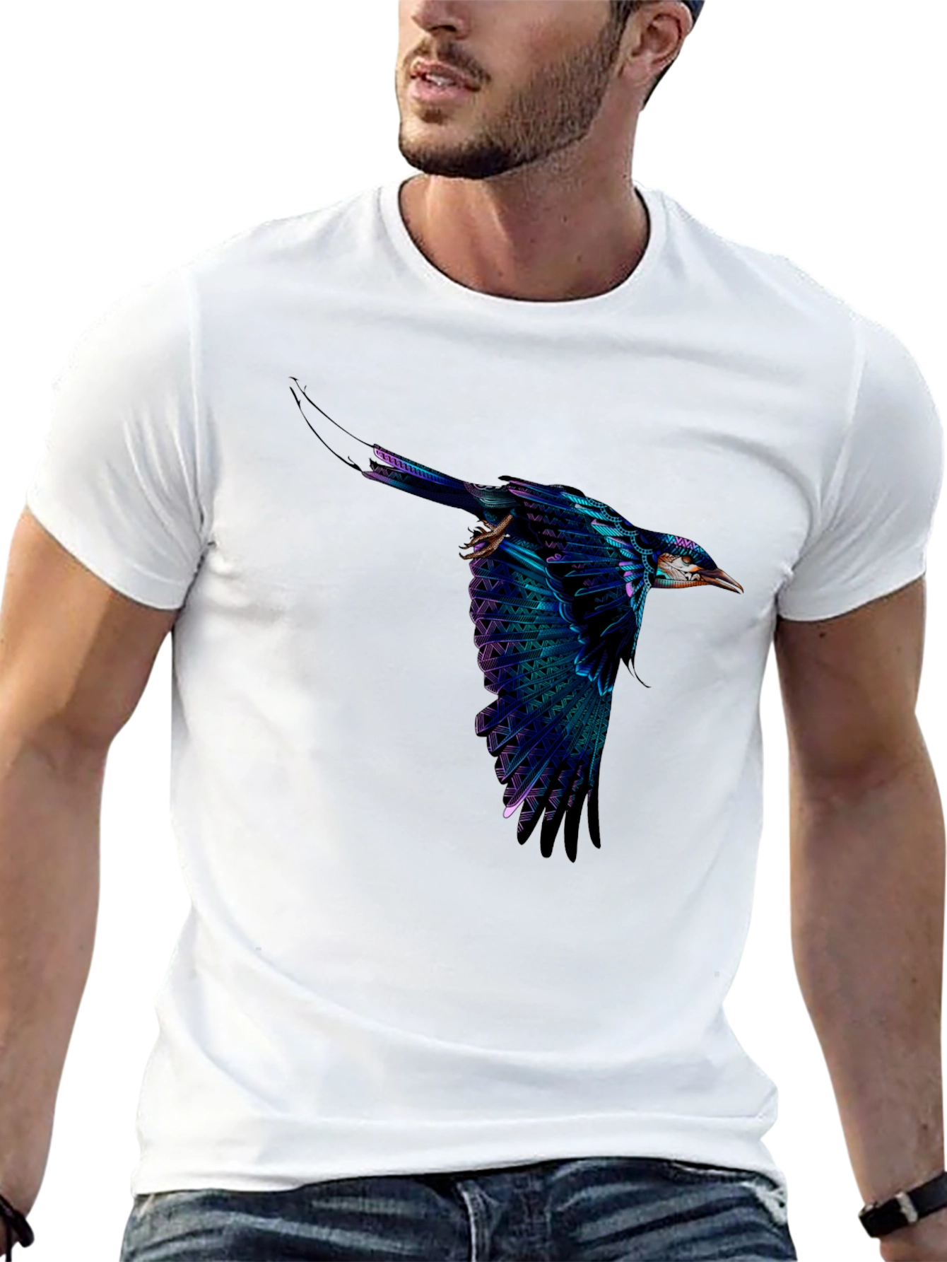 Black Vivid Flying Bird Graphic Black T-Shirt view 13