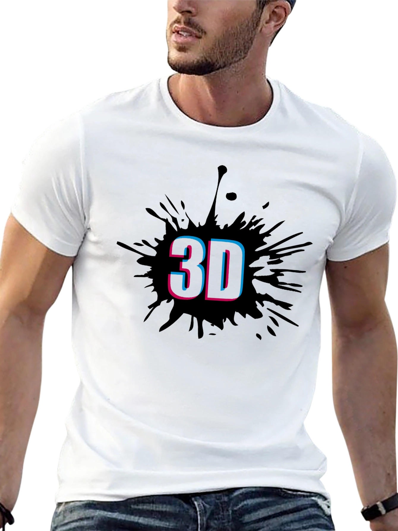 Black Stylish Men's Black T-Shirt with 3D Splash Design view 13