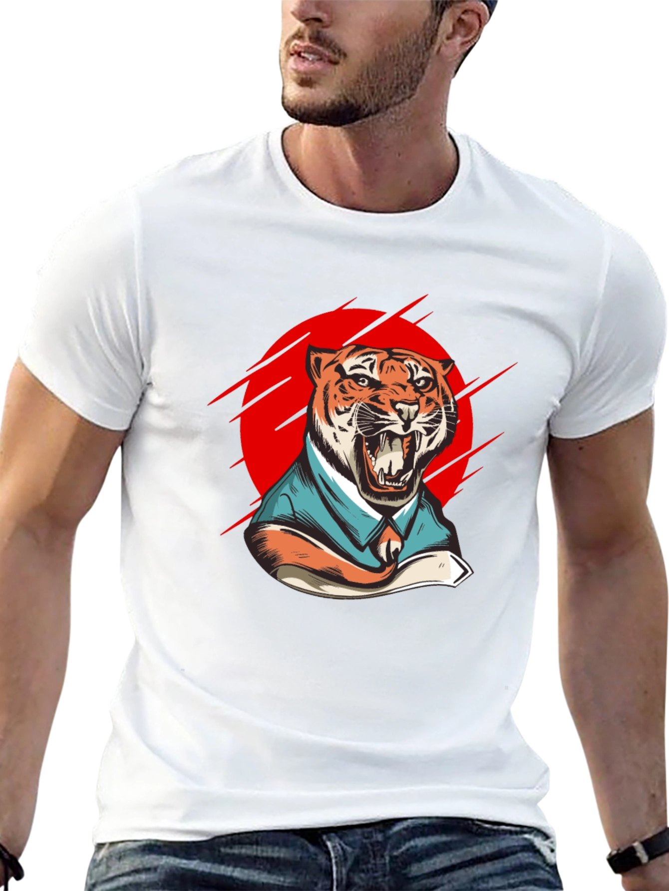 Black Tiger in Suit Graphic T-Shirt - Black view 13