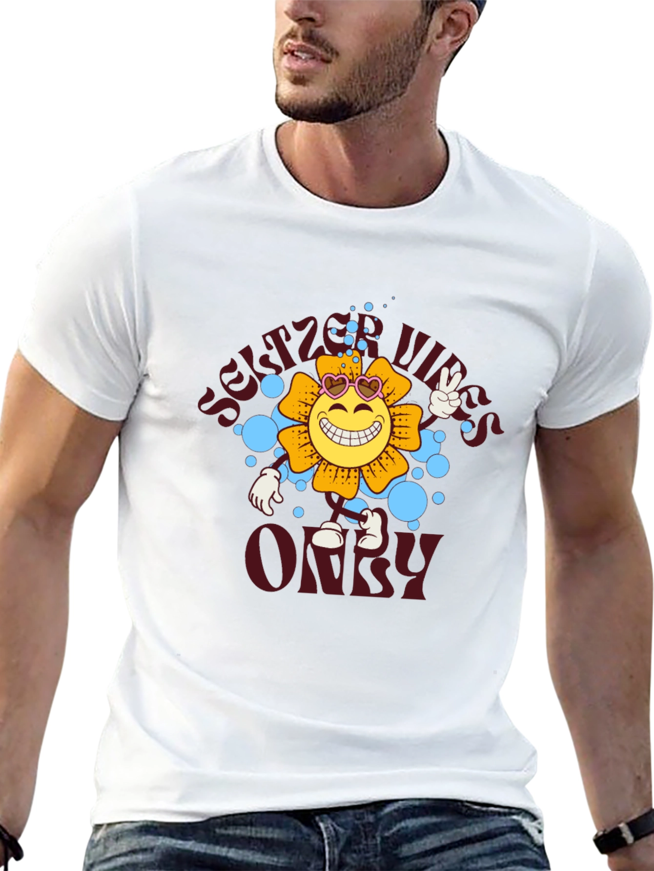 Black Seltzer Vibes Only Graphic Tee - Smiley Flower view 13