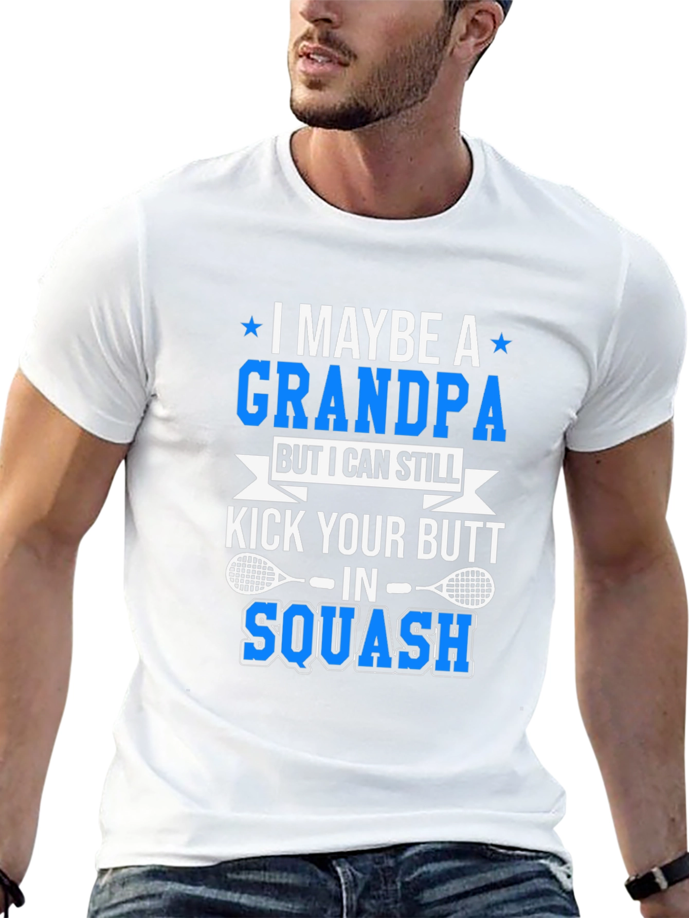 Black Grandpa Squash Player T-Shirt - Kick Your Butt! view 13