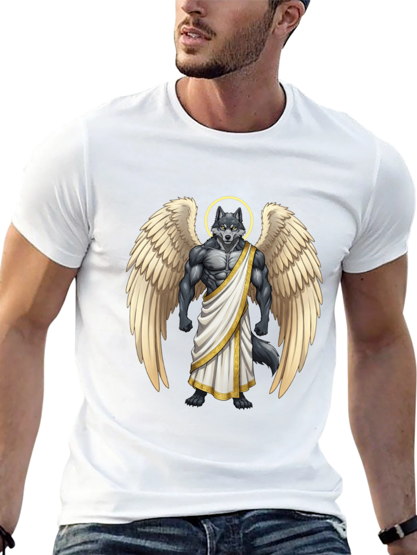 Black Angel Wolf Graphic Tee - Black Cotton T-Shirt view 13