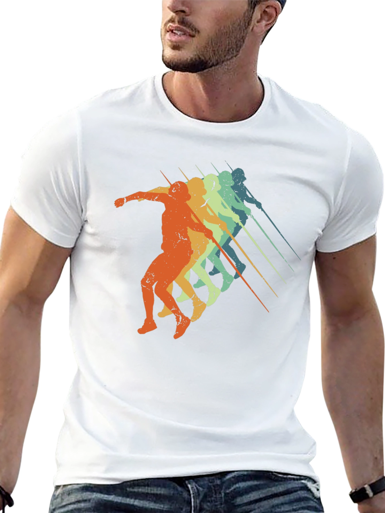 Black Retro Javelin Thrower Tee - Black Graphic T-Shirt view 13