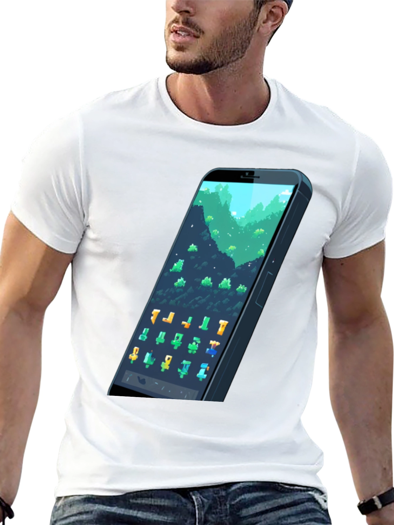 Black Pixel Phone T-Shirt - Gamer Style Tee view 13