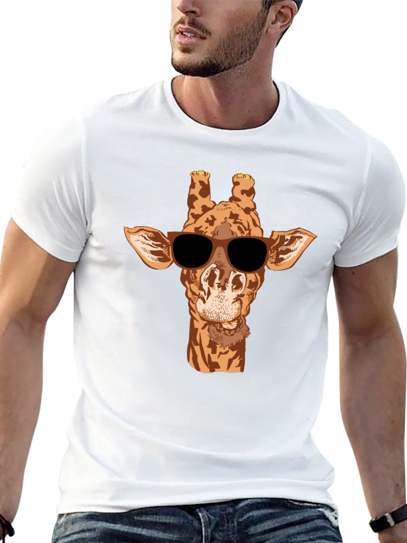Black Cool Giraffe Graphic Tee - Black Cotton T-Shirt view 13