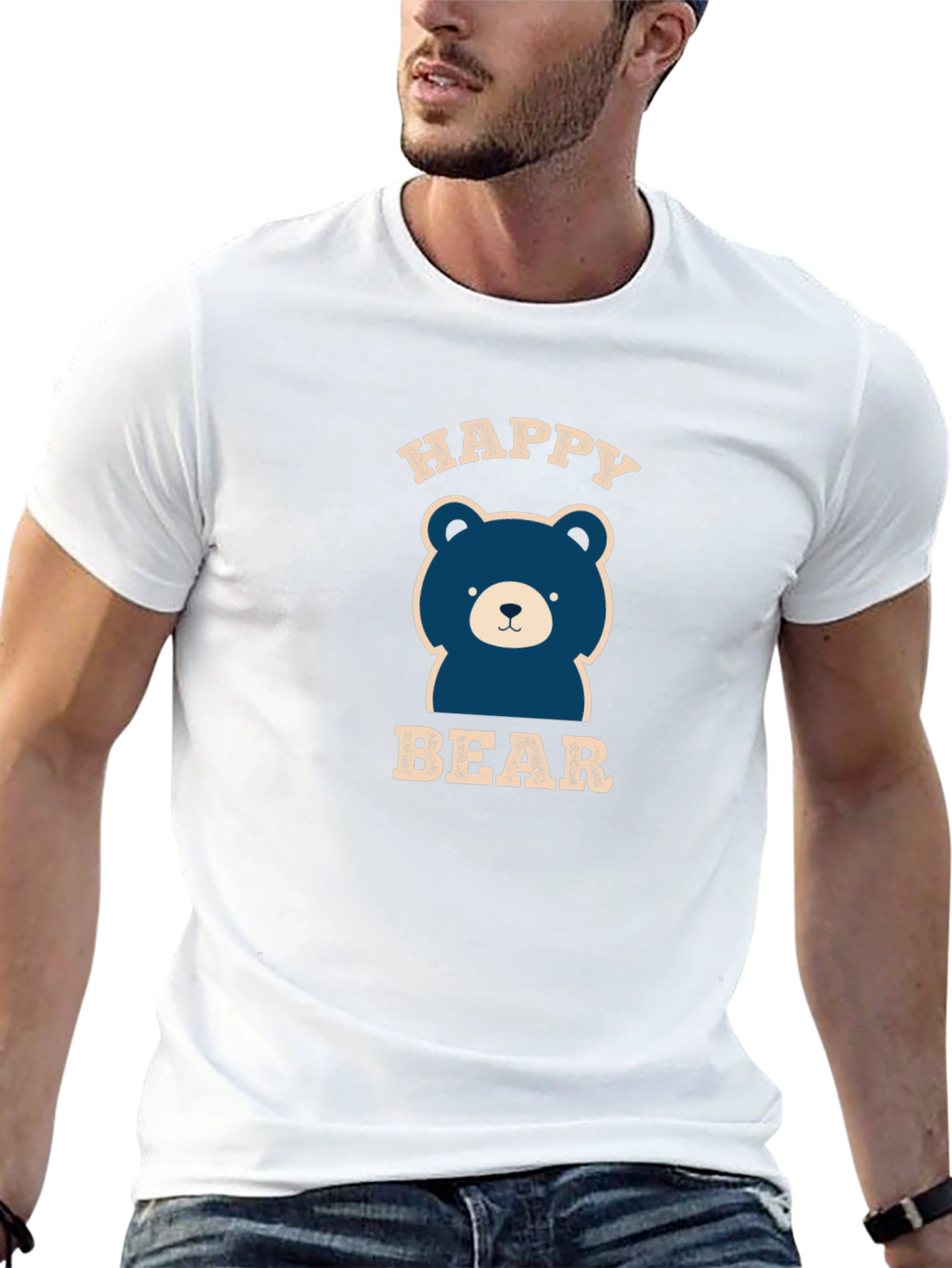 Black Happy Bear Graphic Tee - Black Cotton Blend view 13