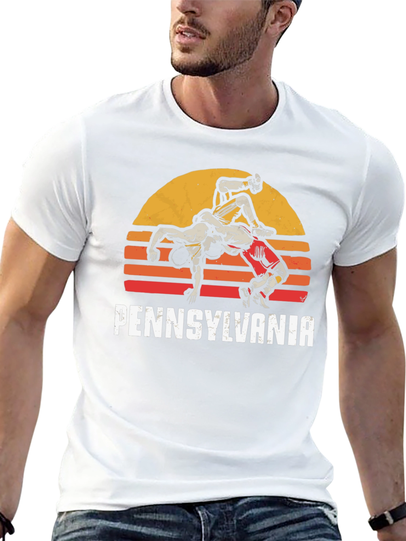 Black Pennsylvania Wrestling Retro Graphic T-Shirt view 13
