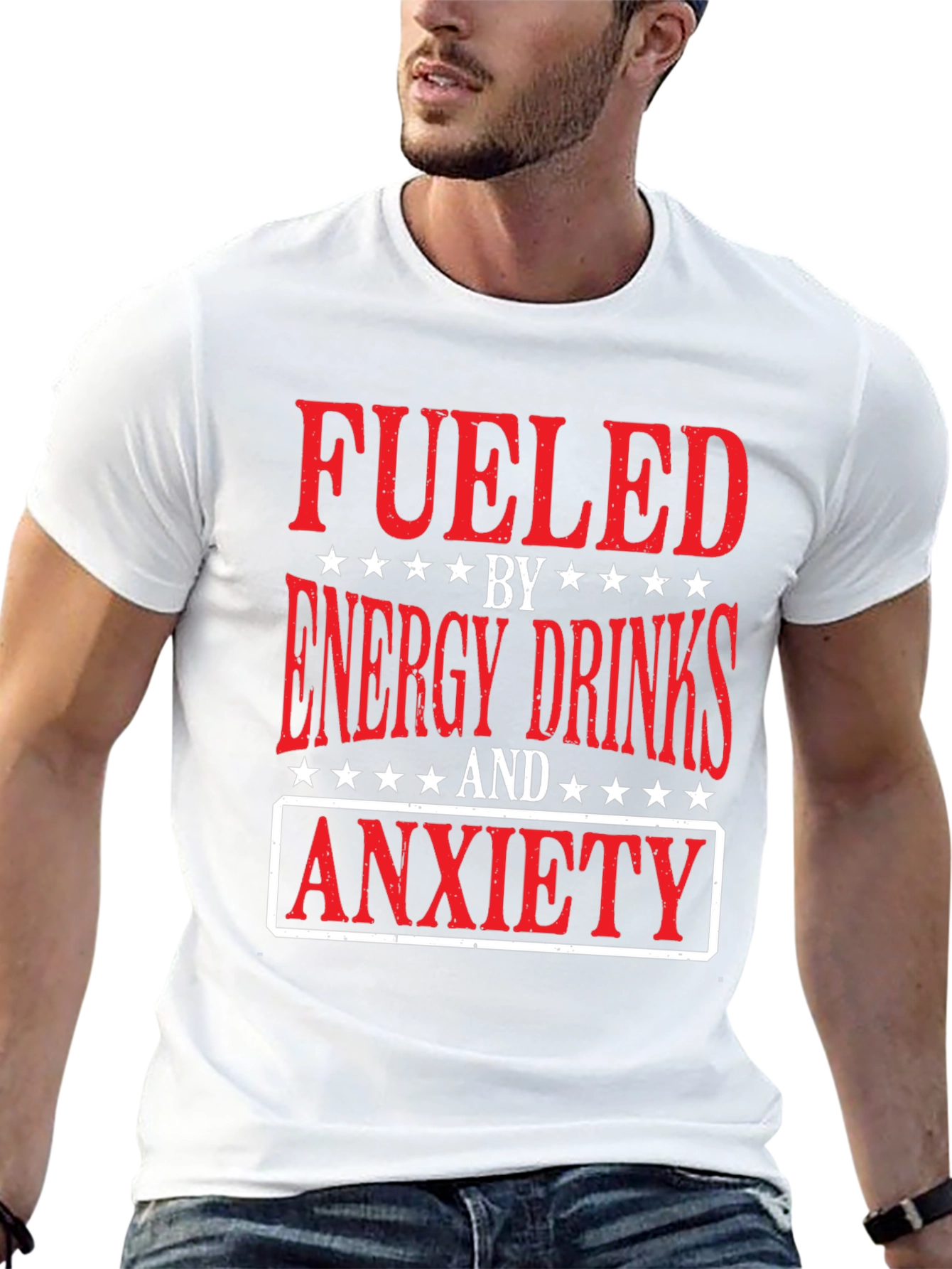 Black Fueled by Energy Drinks and Anxiety T-Shirt view 13