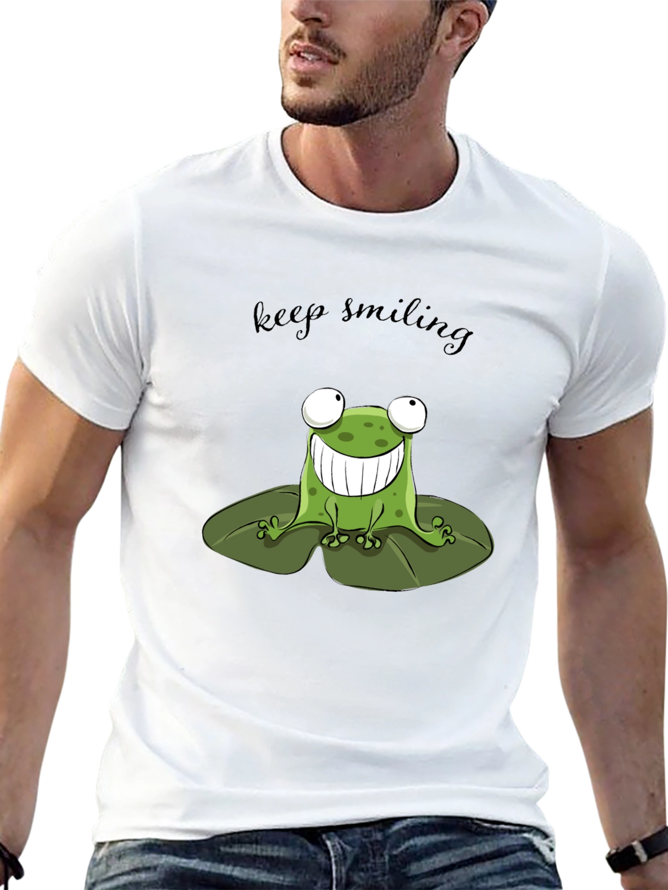 Black Keep Smiling Frog Graphic Tee - Black Cotton Comfort view 13