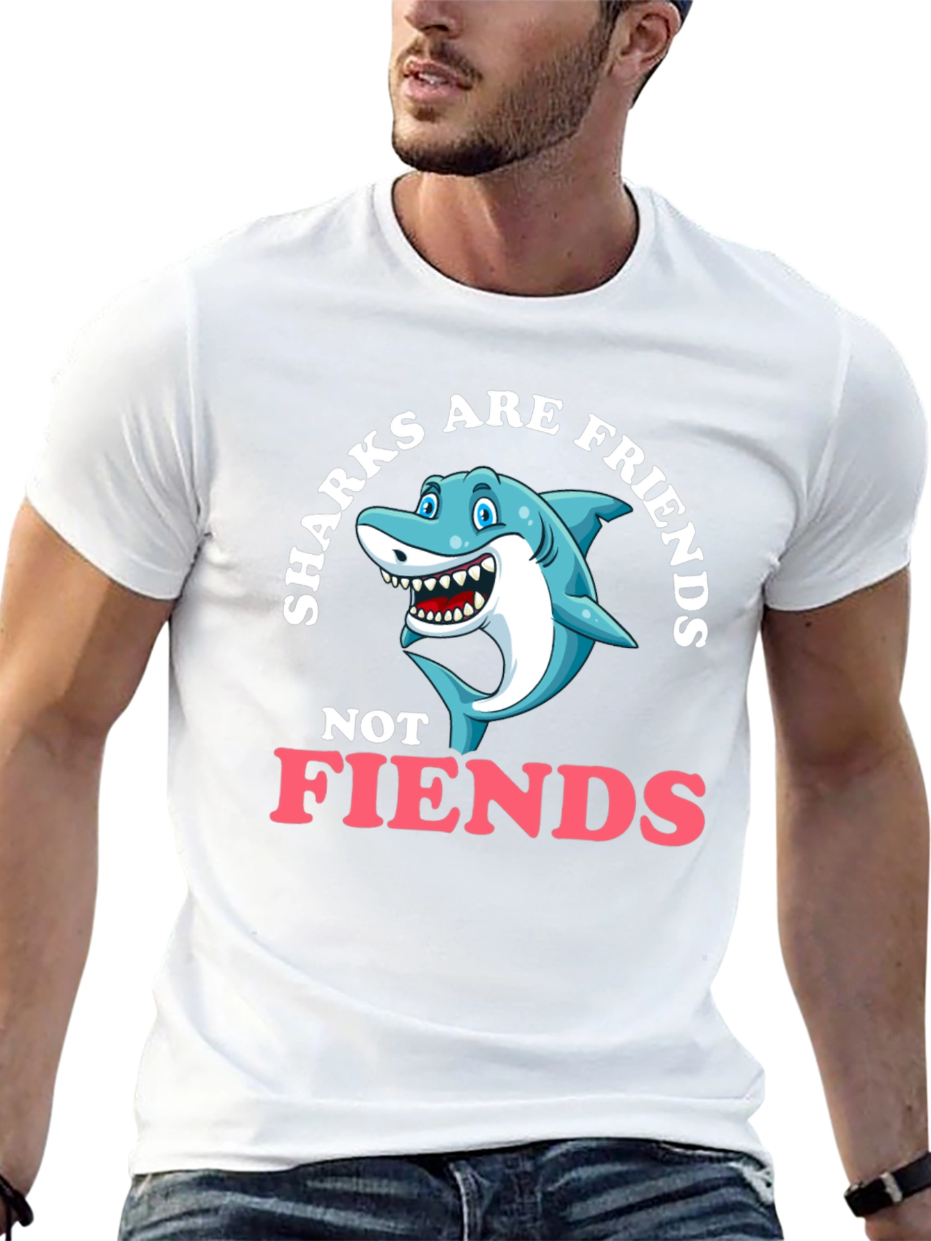 Black Sharks Are Friends T-Shirt - Funny Graphic Tee view 13