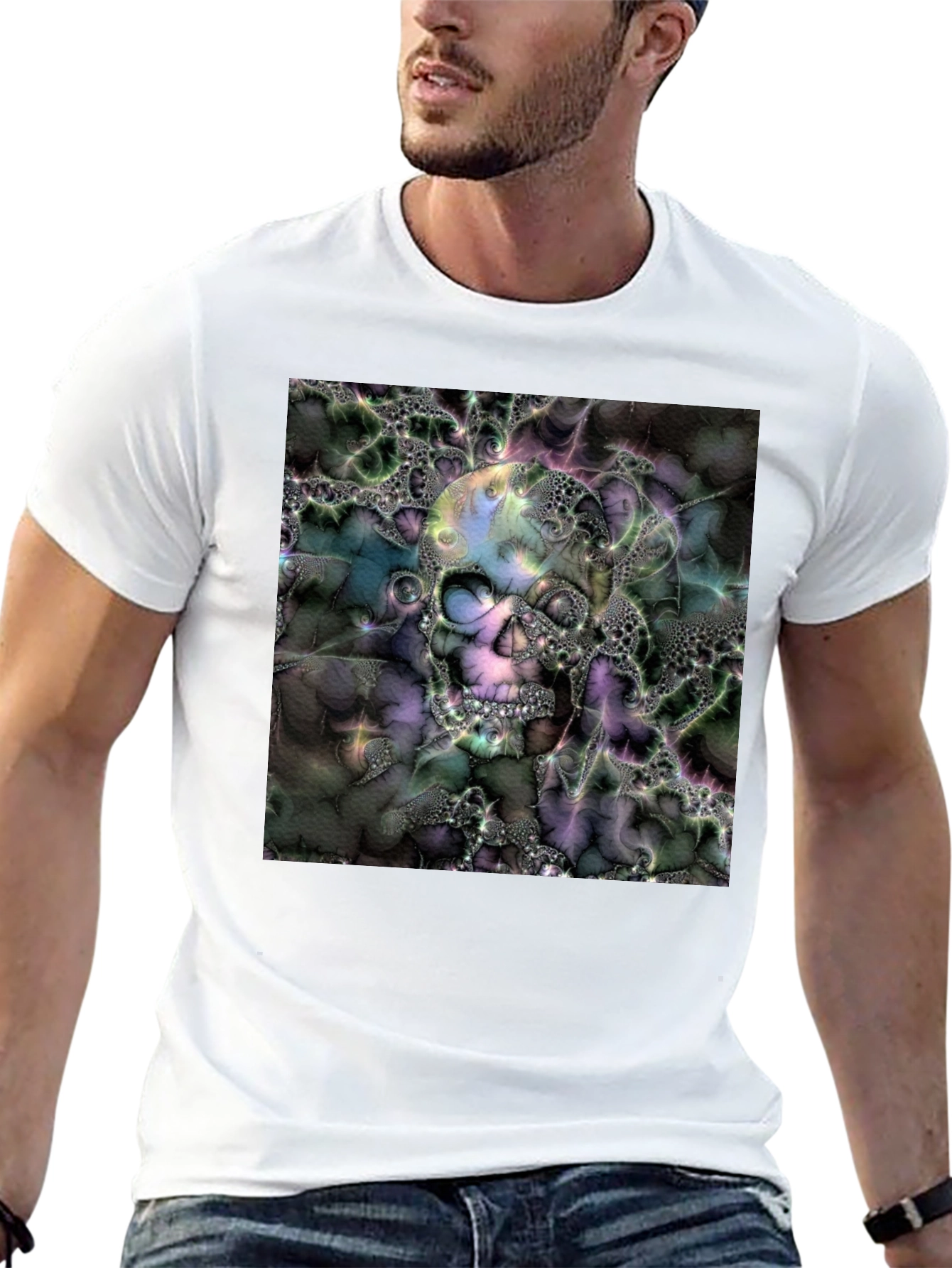 Black Skull Fractal Graphic Black T-Shirt view 13
