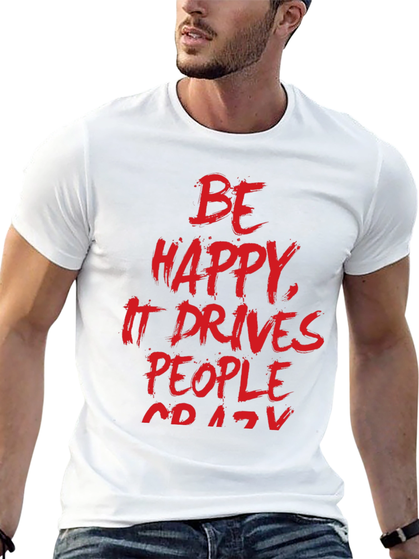 Black Be Happy T-Shirt -  Funny Slogan Tee view 13