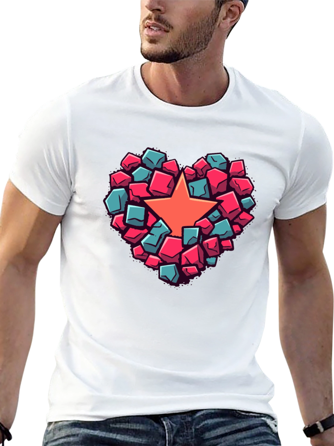 Black Heart Star Block Graphic T-Shirt view 13