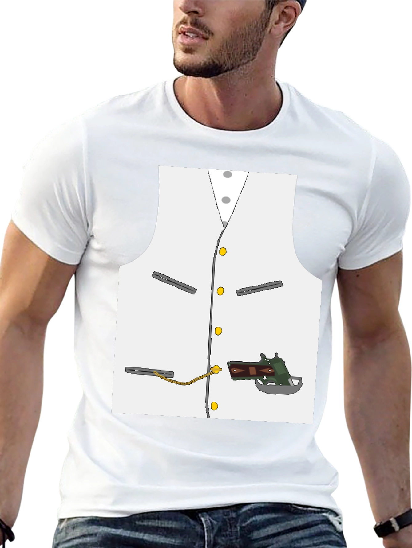 Black Novelty Vest & Gun Graphic T-Shirt view 13