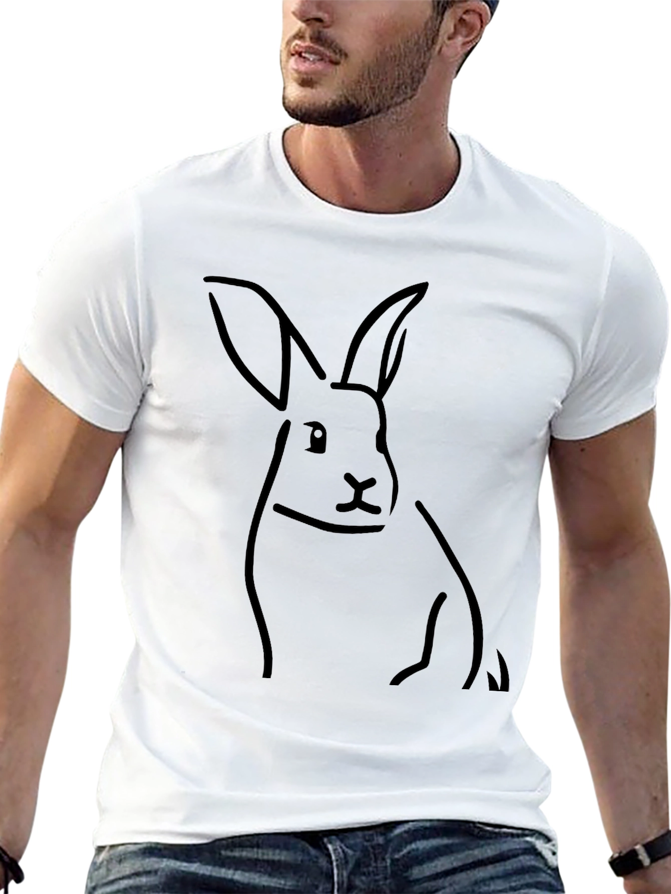 Black Rabbit Outline Graphic T-Shirt - Modern Minimalist Design view 13