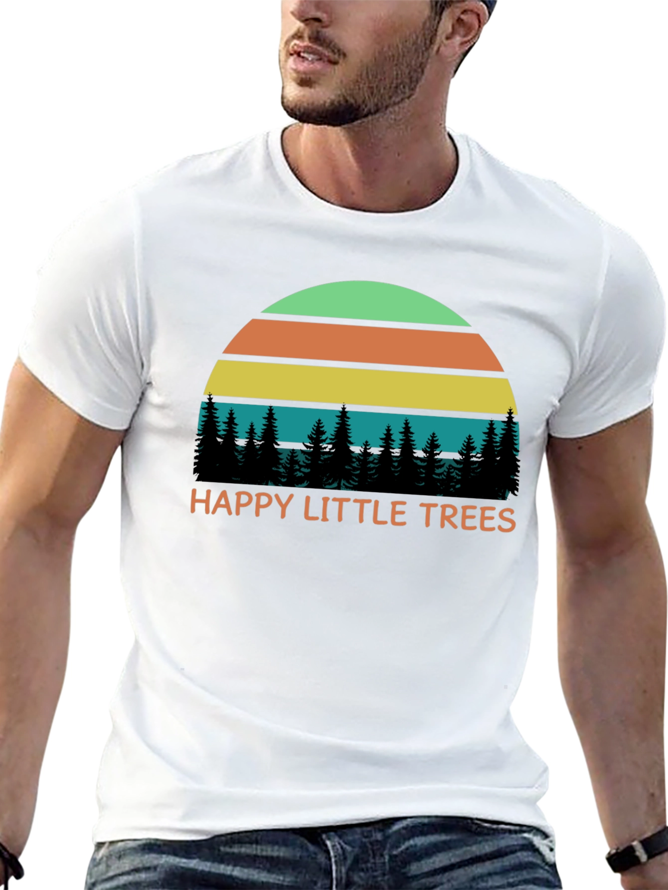 Black Happy Little Trees Retro T-Shirt view 13