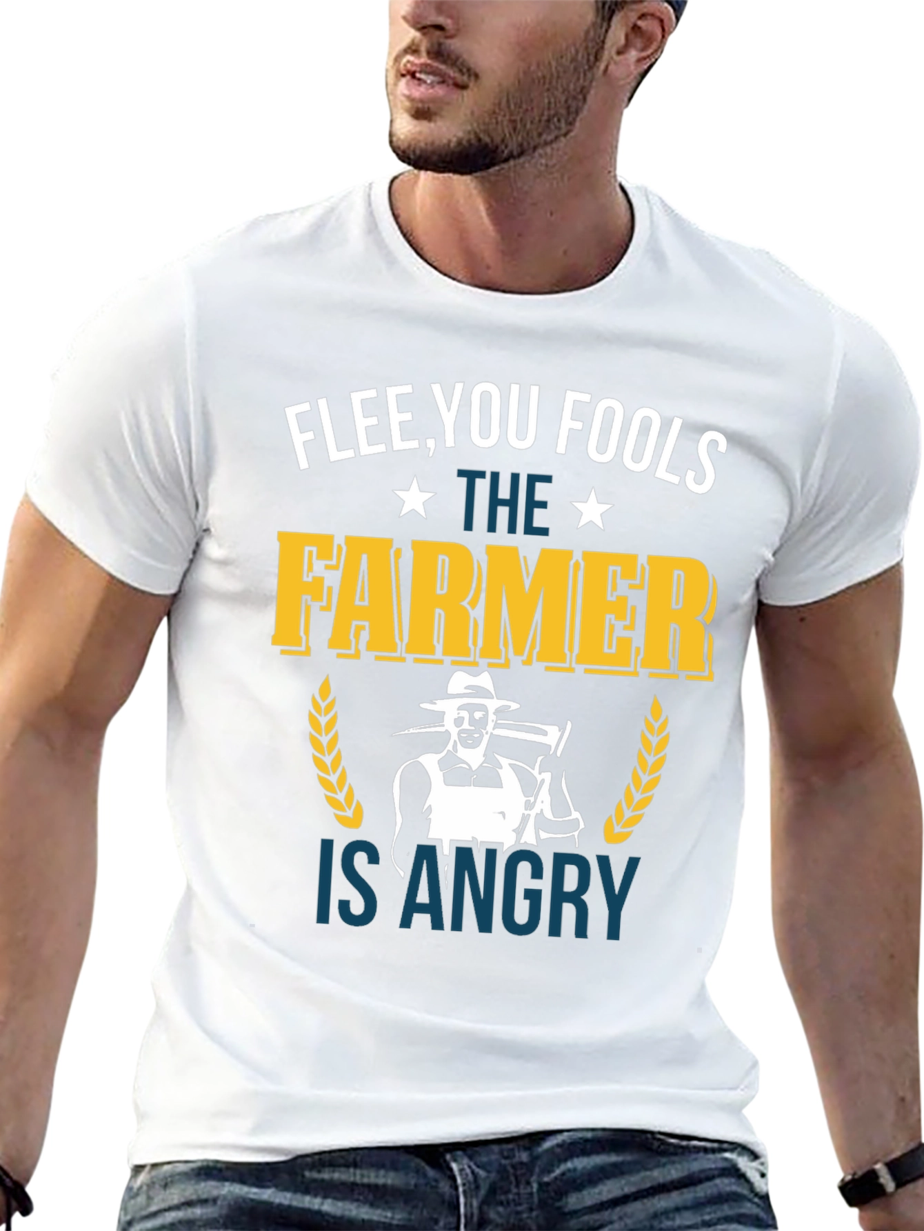 Black Flee You Fools Angry Farmer T-Shirt view 13