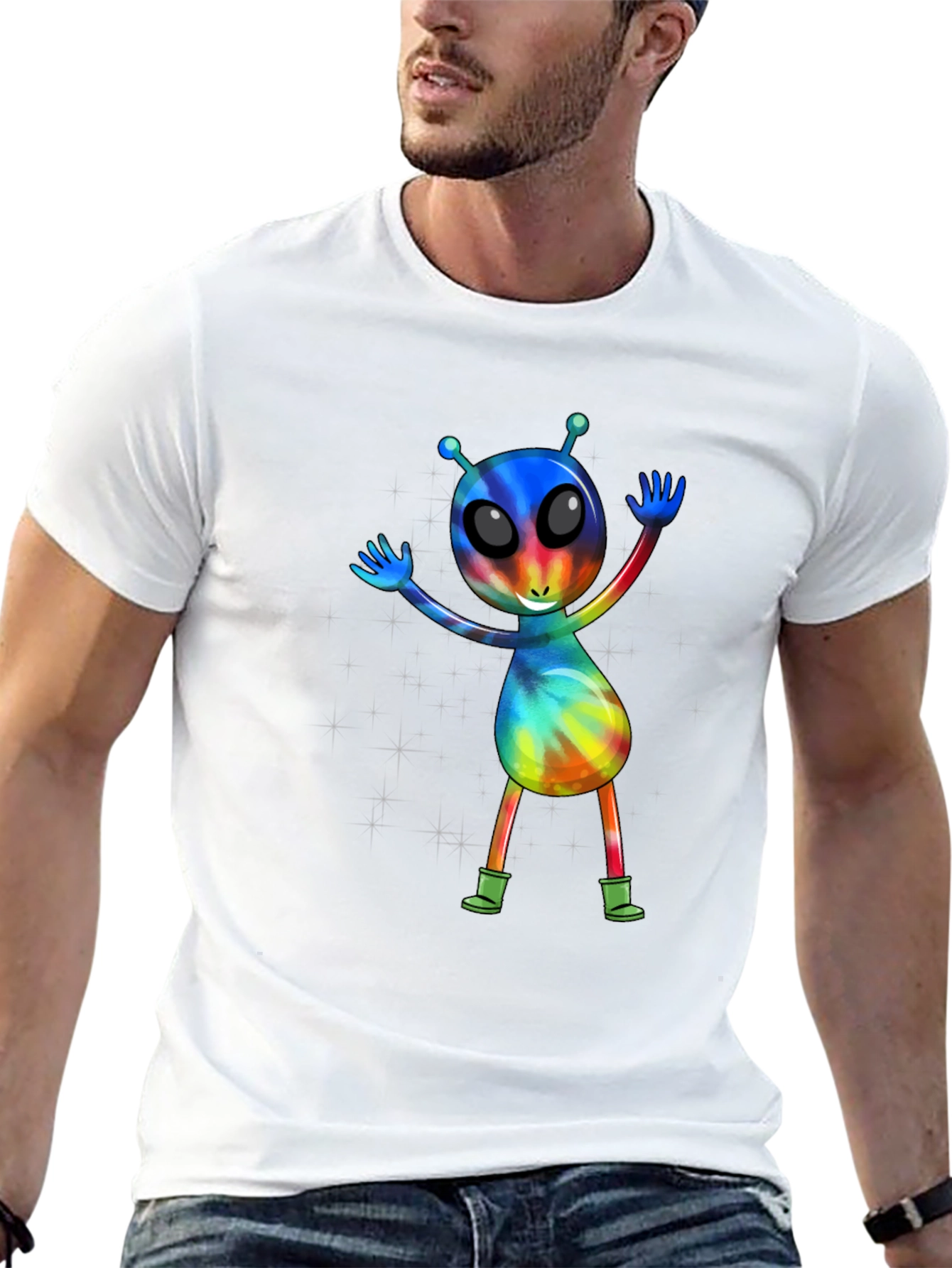 Black Tie-Dye Alien Graphic T-Shirt view 13