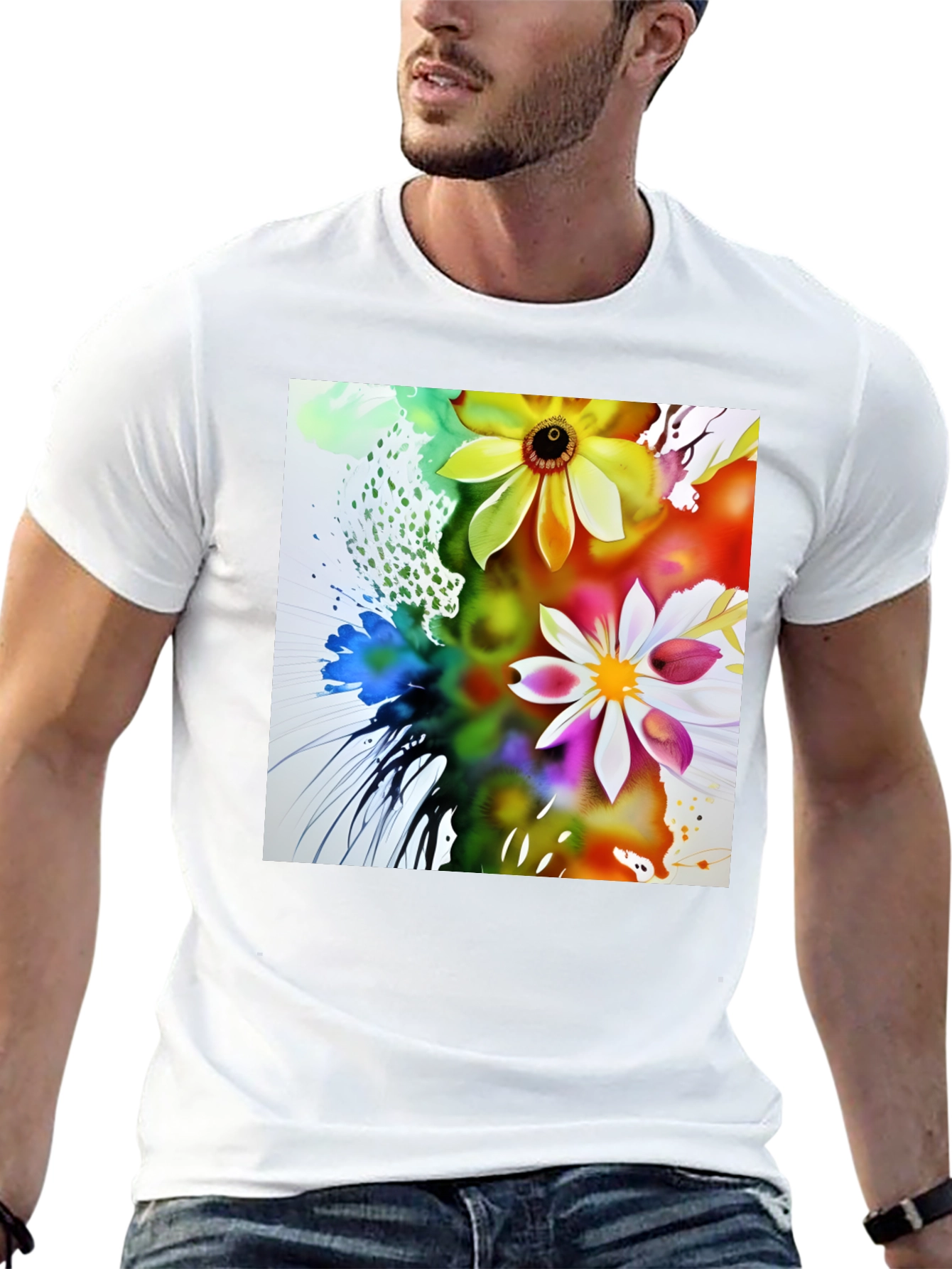 Black Floral Art Black T-Shirt view 13